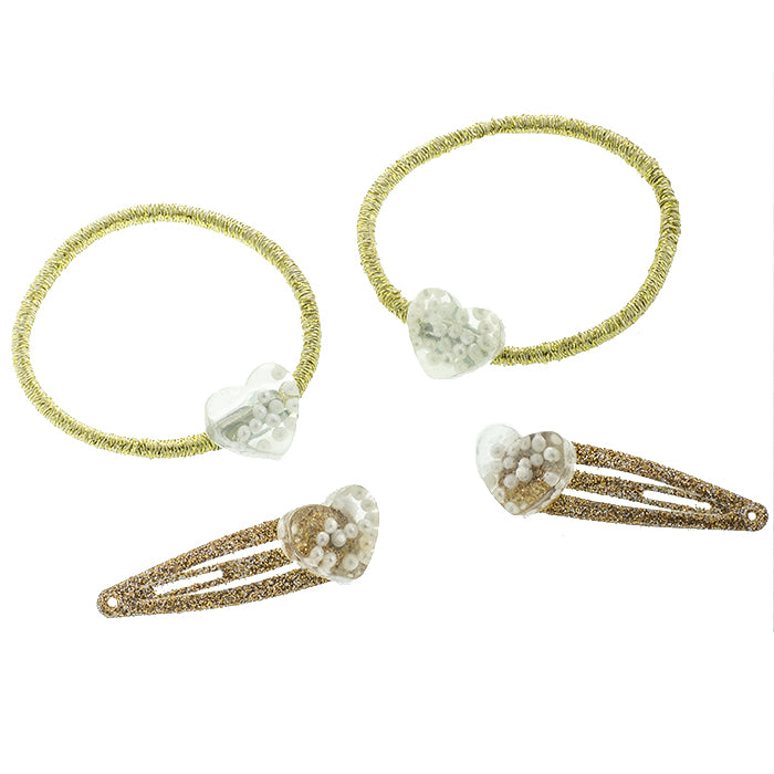 Haargummis und Haarspangen mit Perlen (gold Glitzer | 4 Stück) - HAARallerliebst