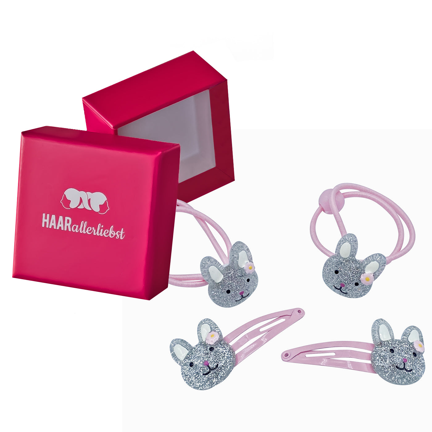 Haarschmuck Set Glitzernde Hasen (rosa Glitzer | 4 Stück) - HAARallerliebst