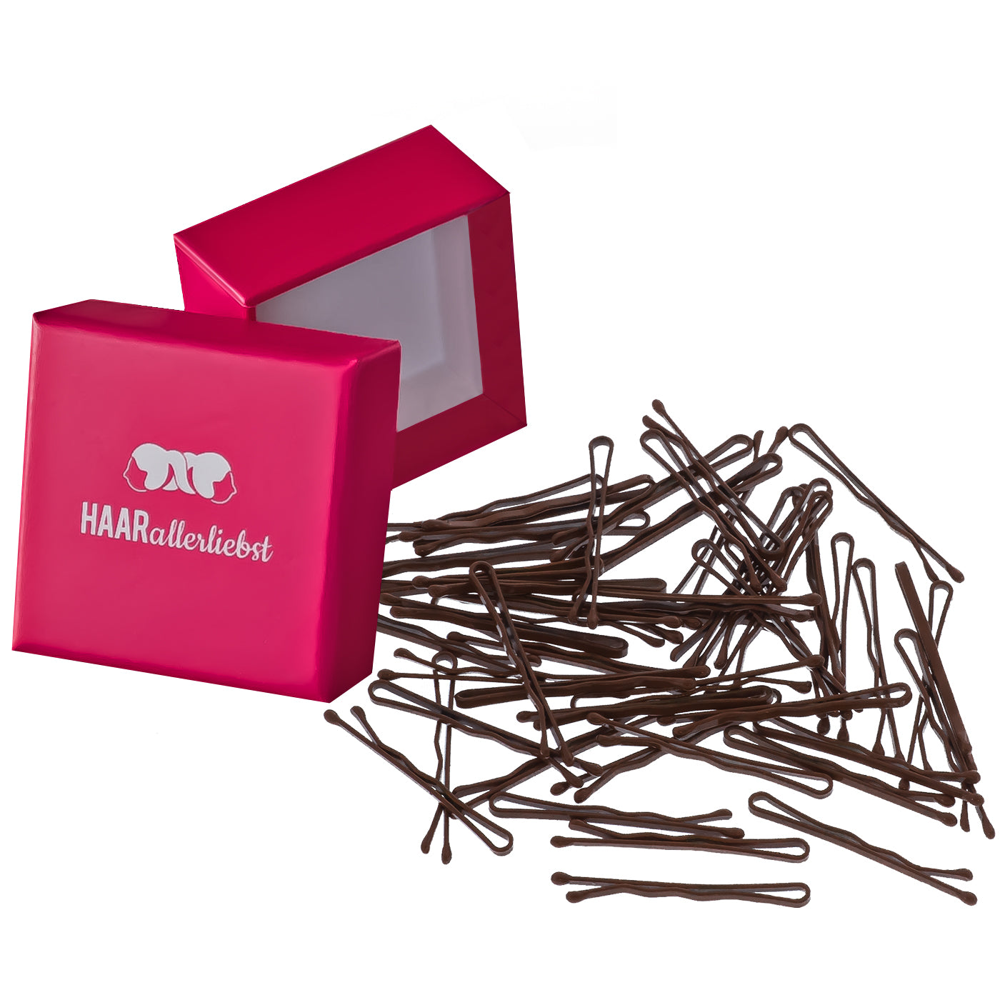 Bobby Pins mini (braun | 50 Stück |34mm) pinke Box - HAARallerliebst