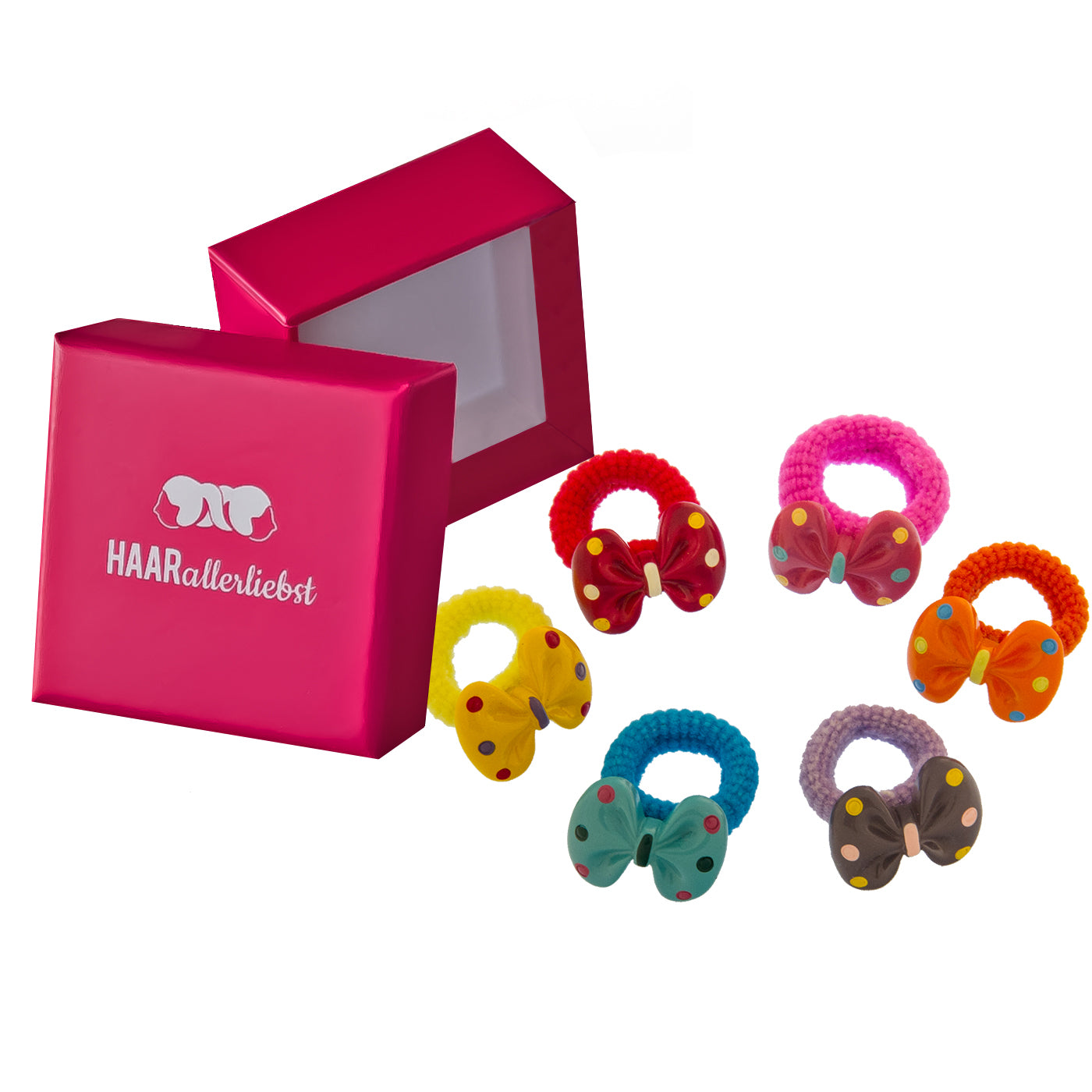 Haargummi Set Schleifen (bunt | 6 Stück) pinke Box - HAARallerliebst