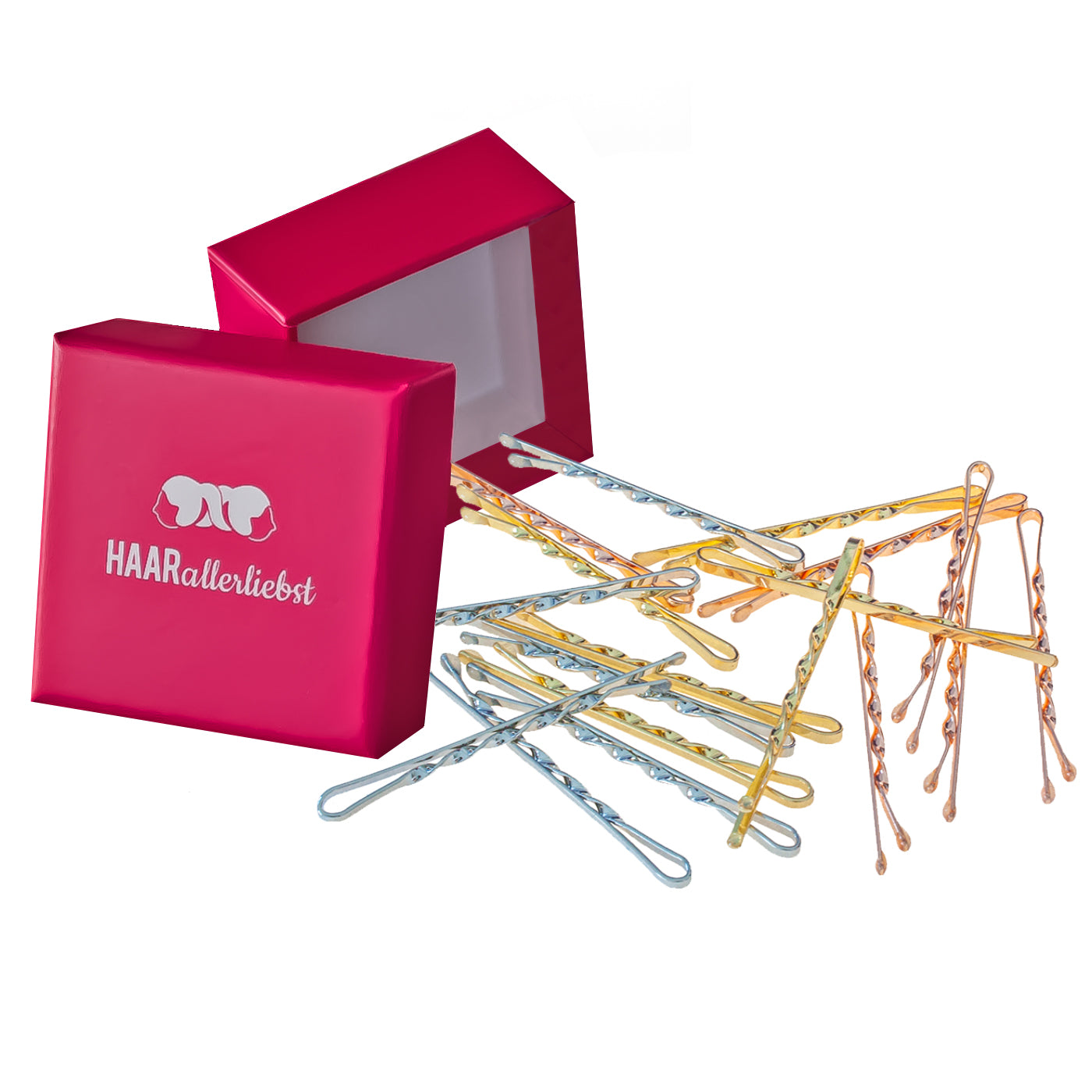 Bobby Pins gedreht (silber, roségold, gold | 18 Stück | 5cm) für ultra Halt pinke Box- HAARallerliebst