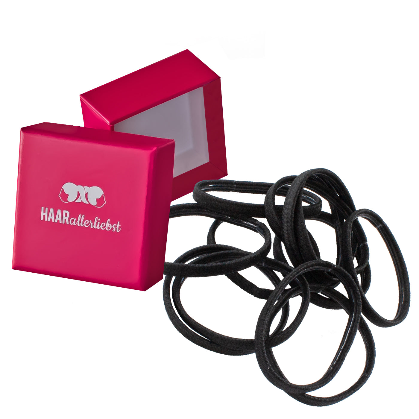 Haargummis mit Gummihaftung (schwarz | 12 Stück | 5mm breit) pinke Box - HAARallerliebst