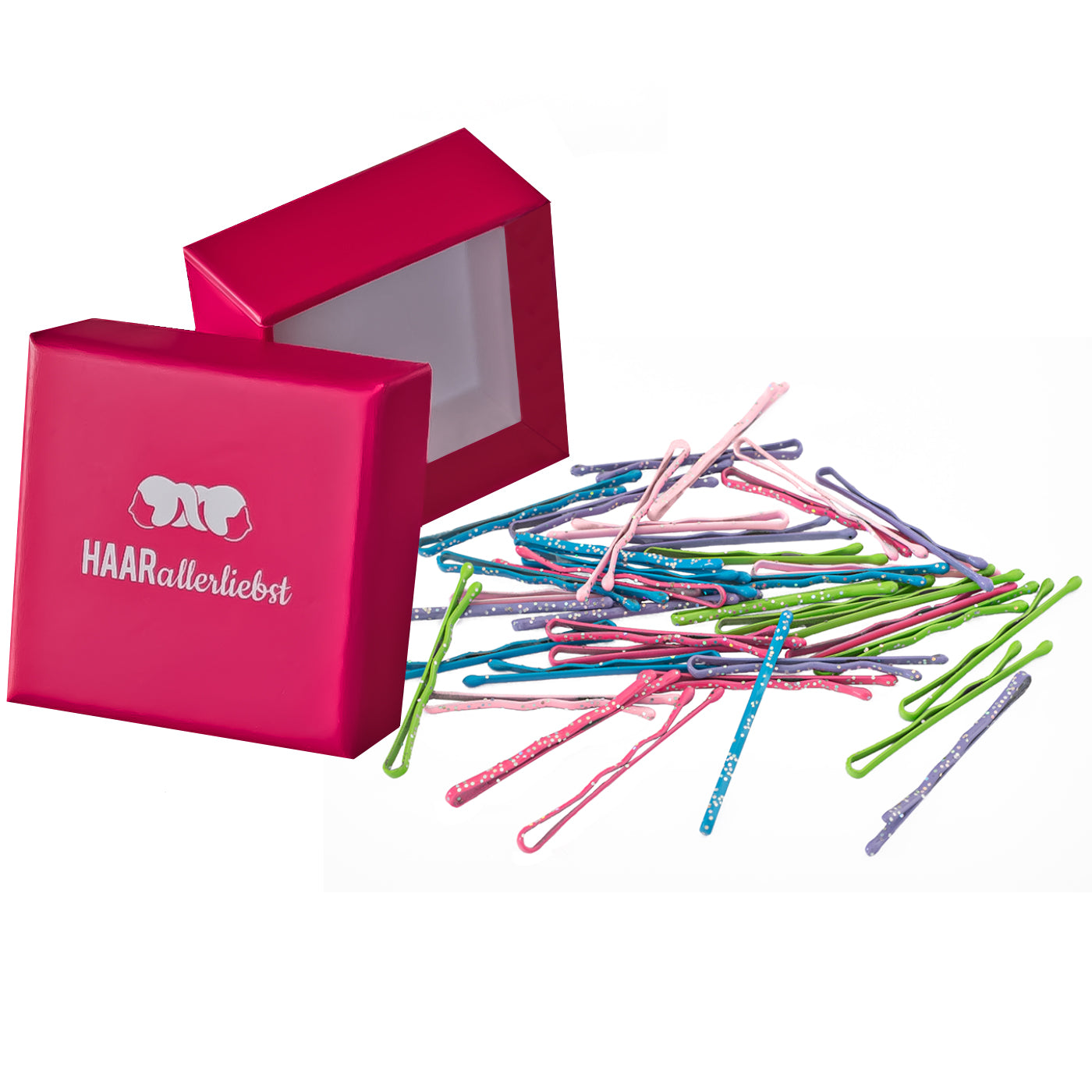 Bobby Pins (40 Stück | bunt mit Glitzer) pinke Schachtel - HAARallerliebst