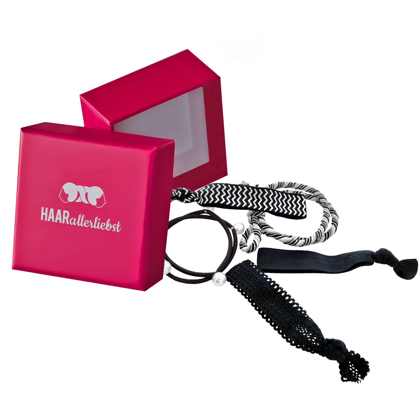 Haargummi als Armband (weiss schwarz | 5 Stück) pinke Box - HAARallerliebst