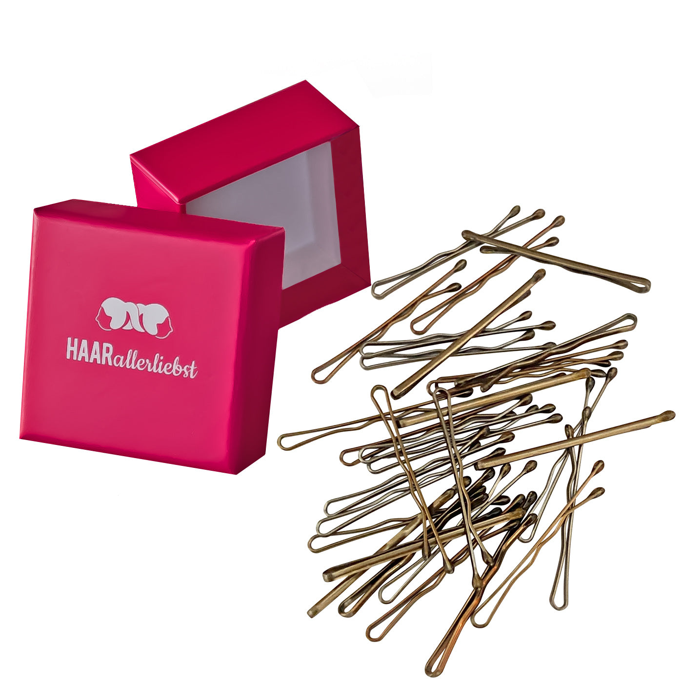 Bobby Pins mini (dunkel gold | 50 Stück | 34mm) pinke Box - HAARallerliebst