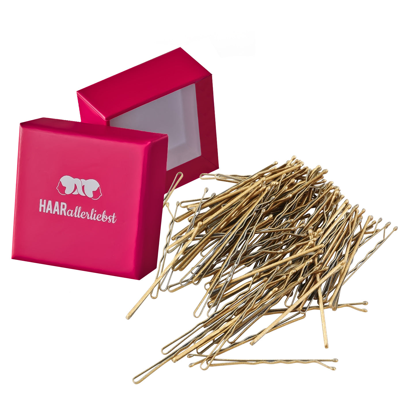 Bobby Pins gold (glitzernd | 100 Stück | 5cm) pinke Schachtel - HAARallerliebst