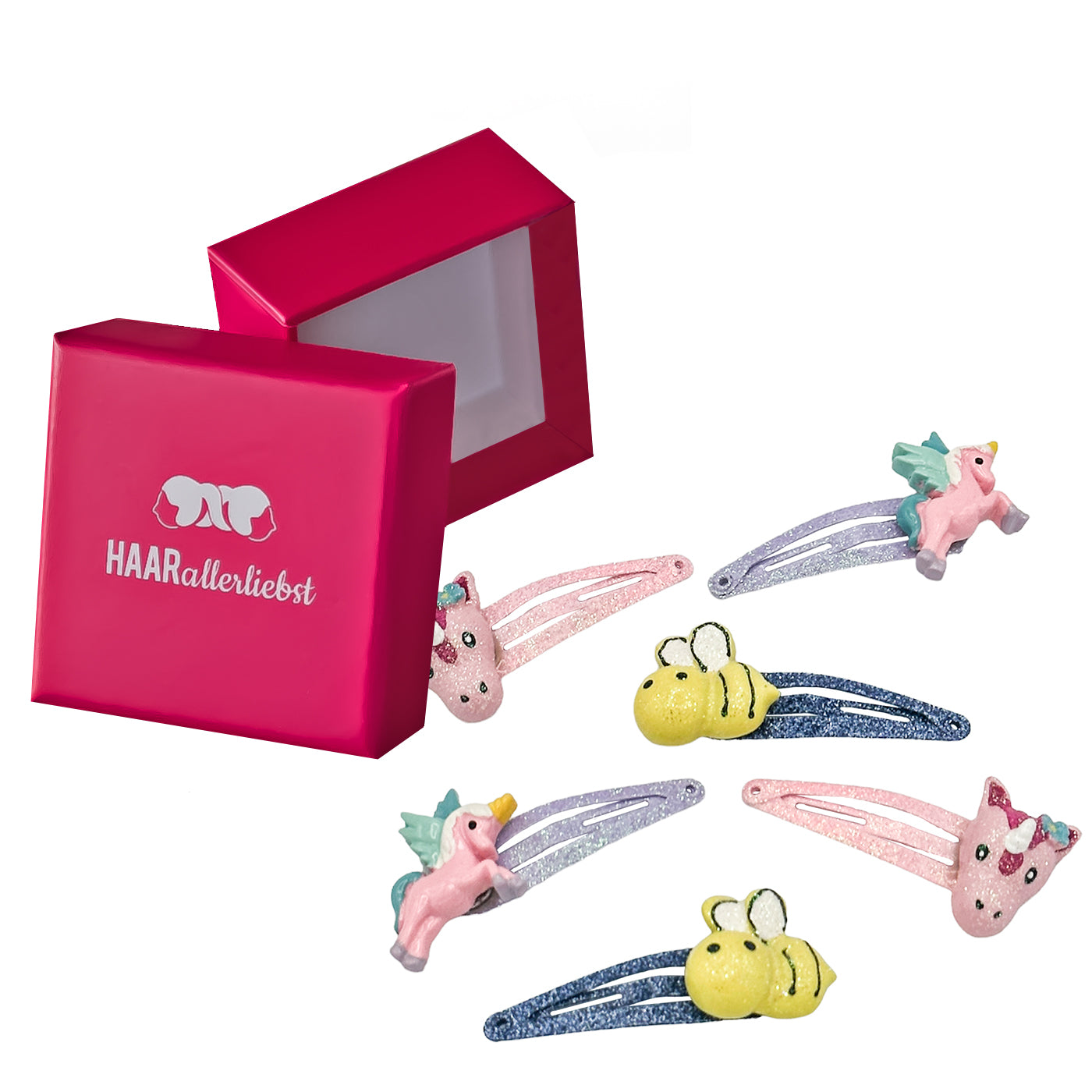 Haarspangen Set Biene und Einhorn (bunt | 6 Stück) - HAARallerliebst