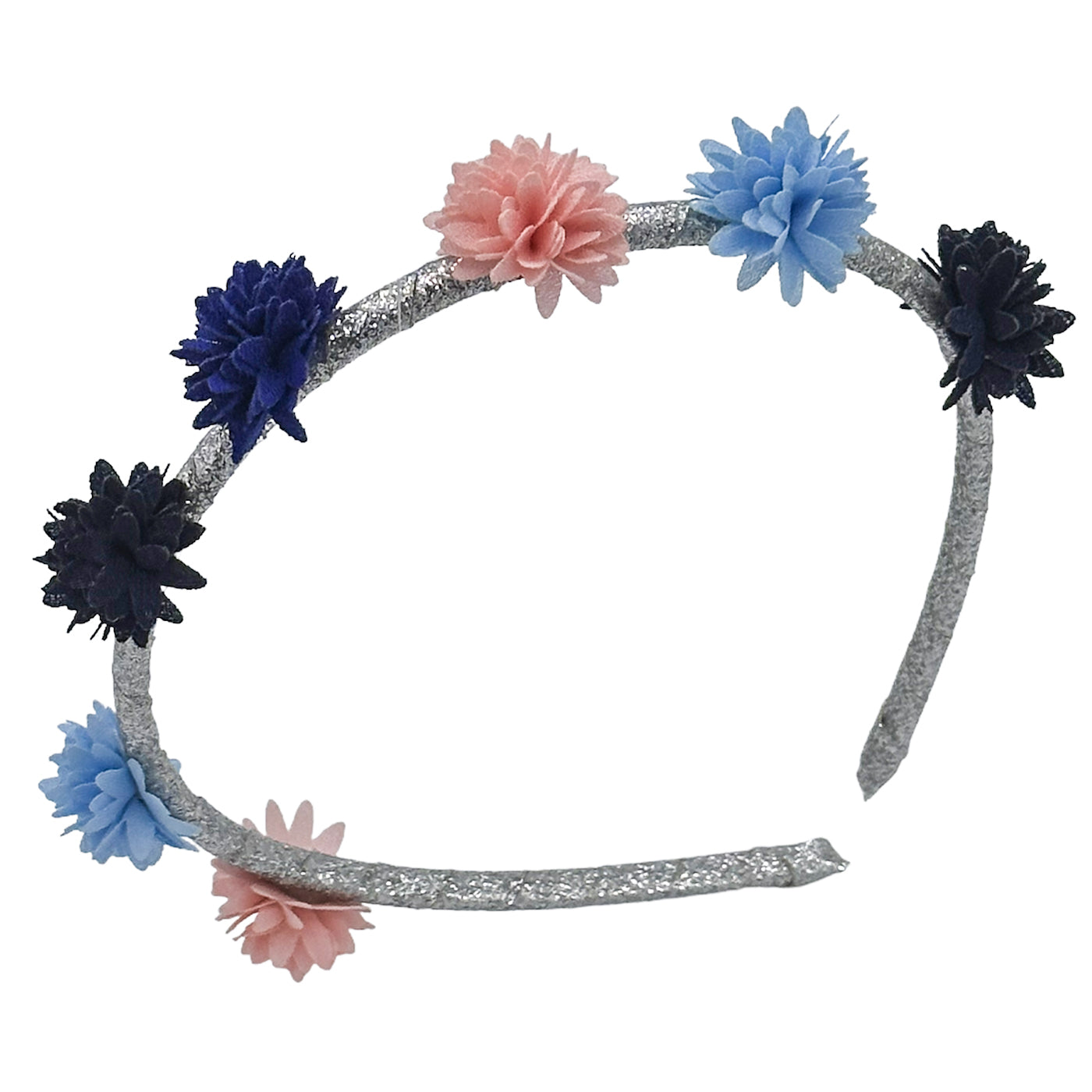 Haarreif mit Blumen (silber rosa blau) - HAARallerliebst