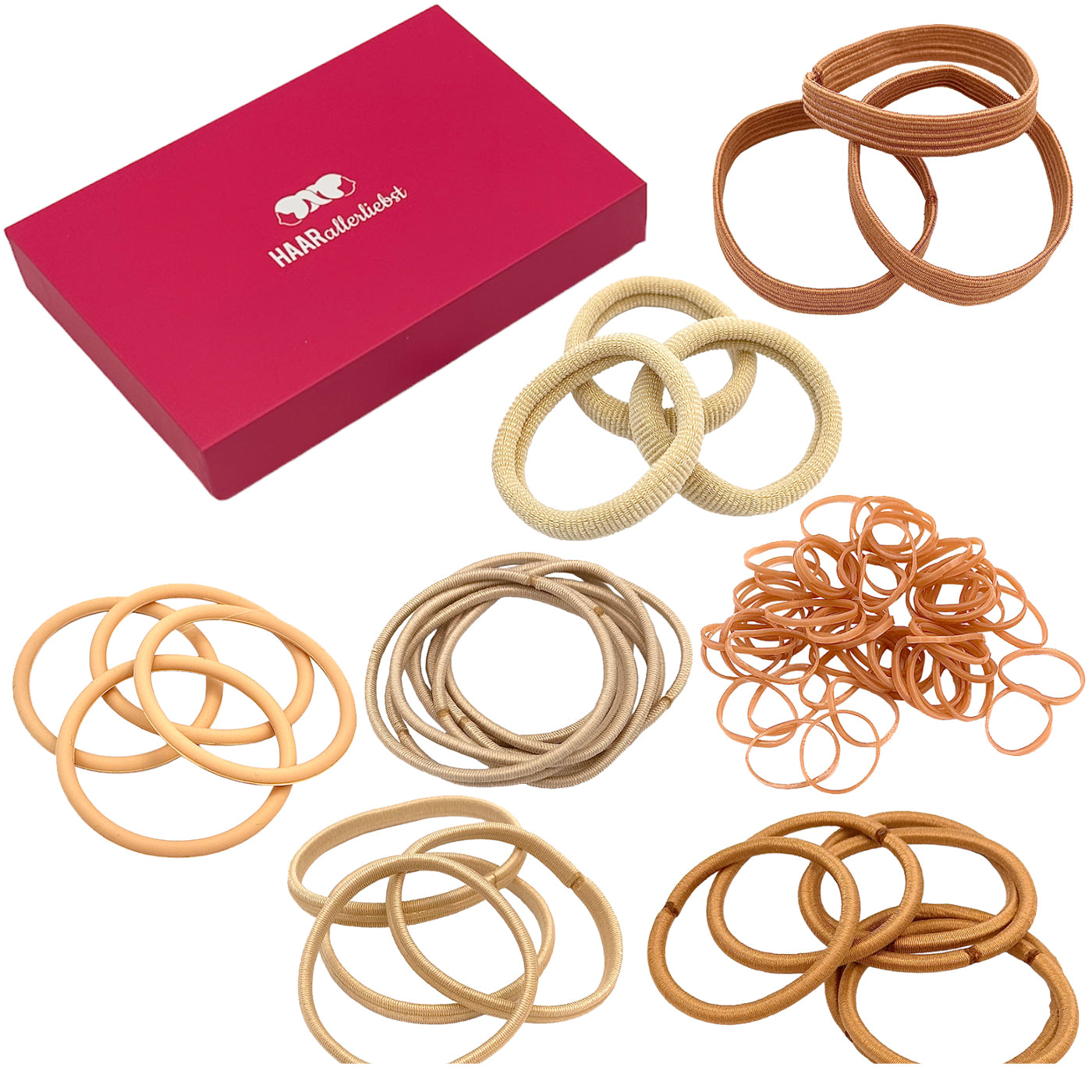 Haargummi Test Set (beige | 78 Stück | 7 Sorten) - HAARallerliebst