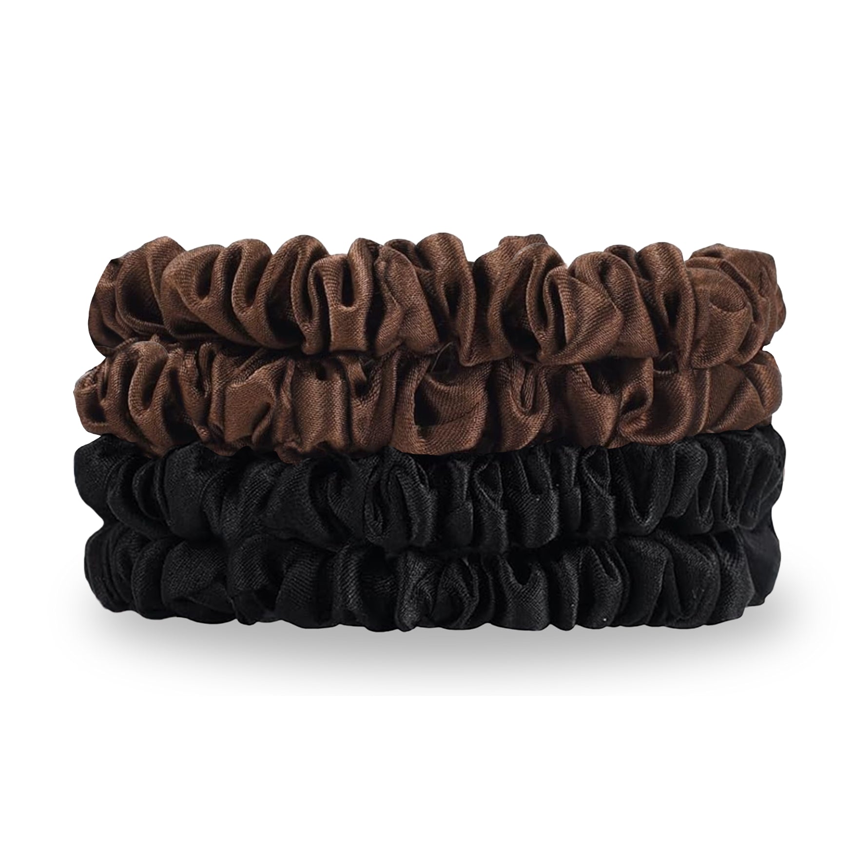 Seiden Scrunchies braun schwarz (dünn | 4 Stück) - HAARallerliebst