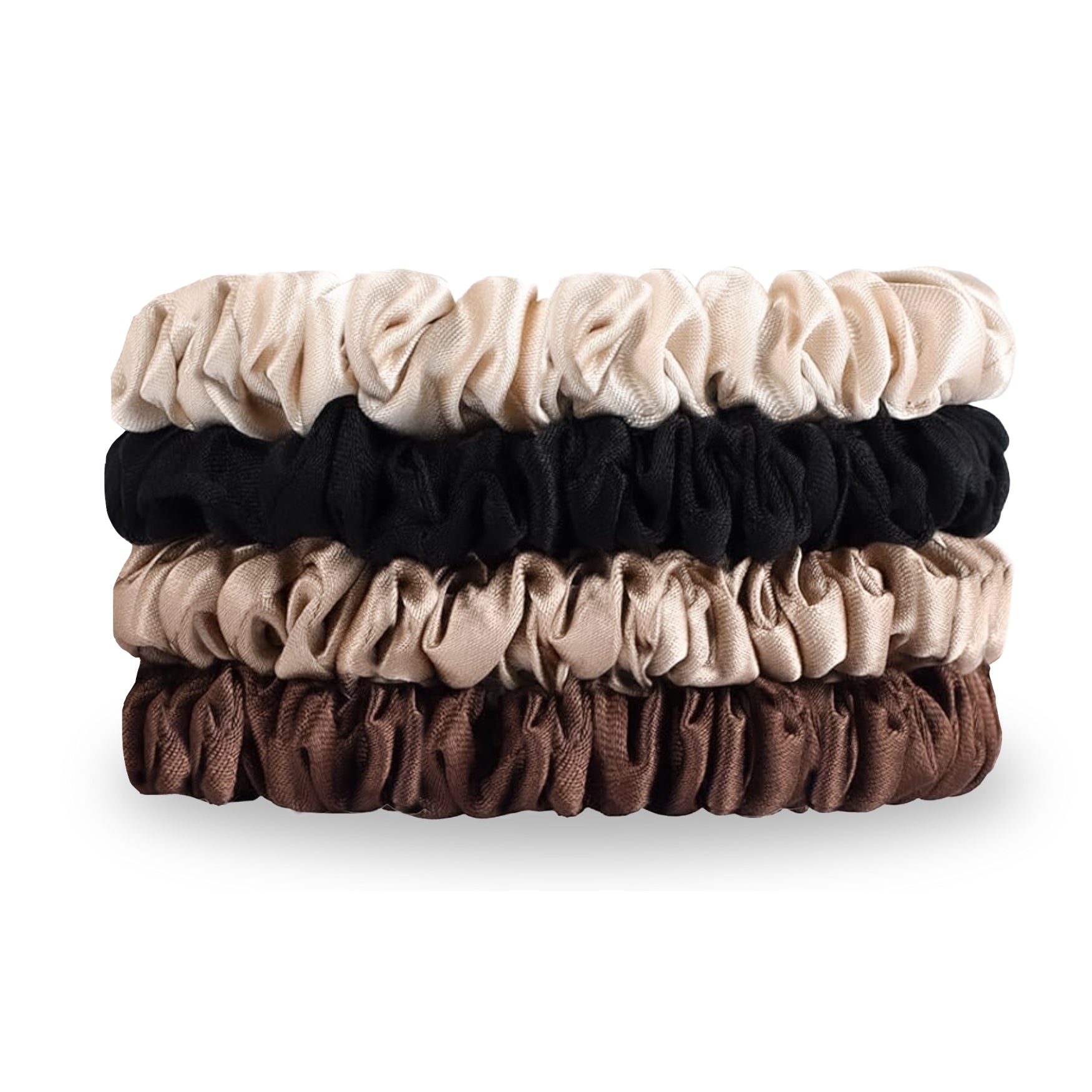 Seiden Scrunchies braun schwarz beige (dünn | 4 Stück) - HAARallerliebst