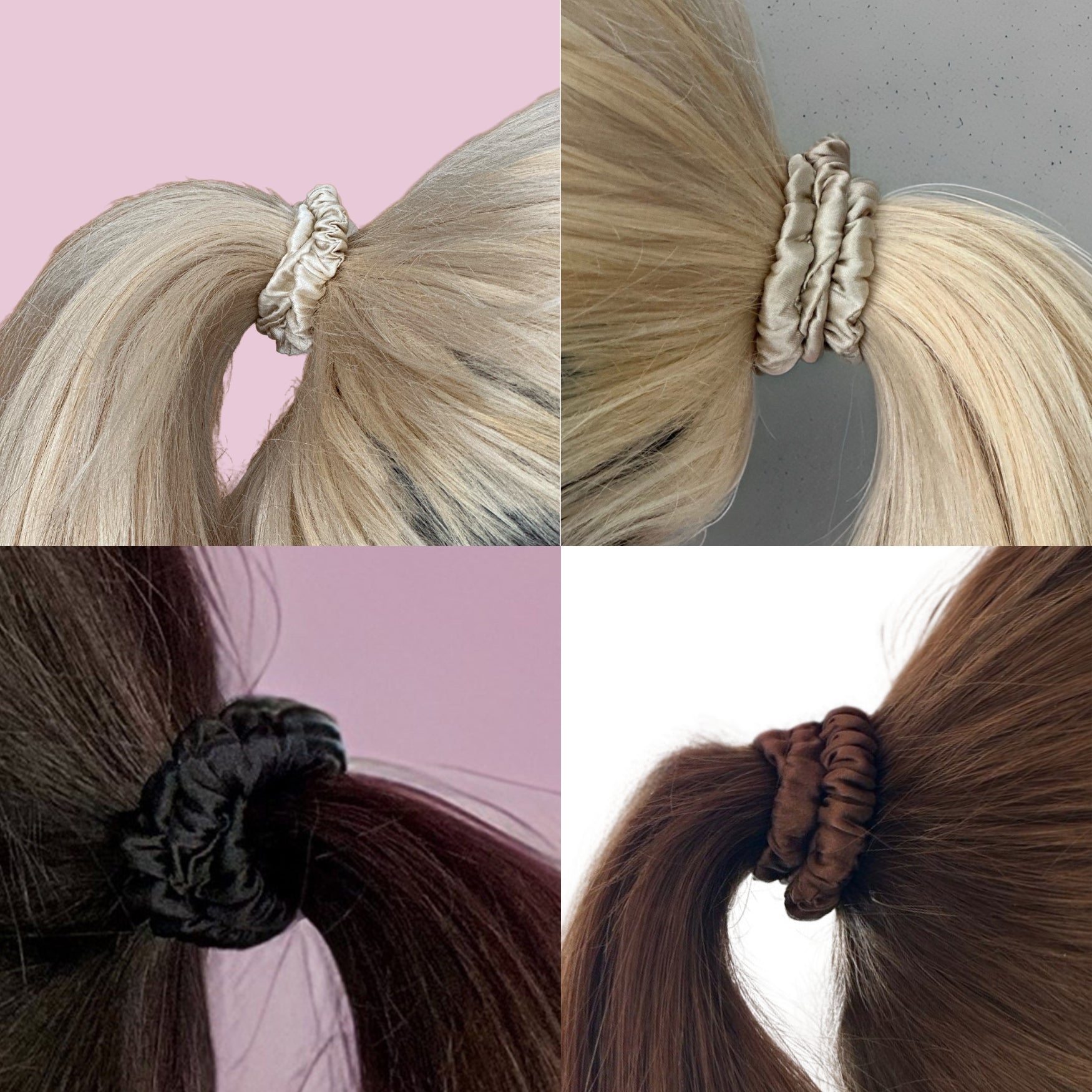 Seiden Scrunchies braun schwarz beige (dünn | 4 Stück) - HAARallerliebst