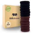 Haarallerliebst Haargummi Damen 12er Set – Haargummis soft ohne Metall aus Bio-Baumwolle & Naturkautschuk – Zopfgummi dunkelbraun für starken Halt – Schonend zu Haar & Umwelt - HAARallerliebst