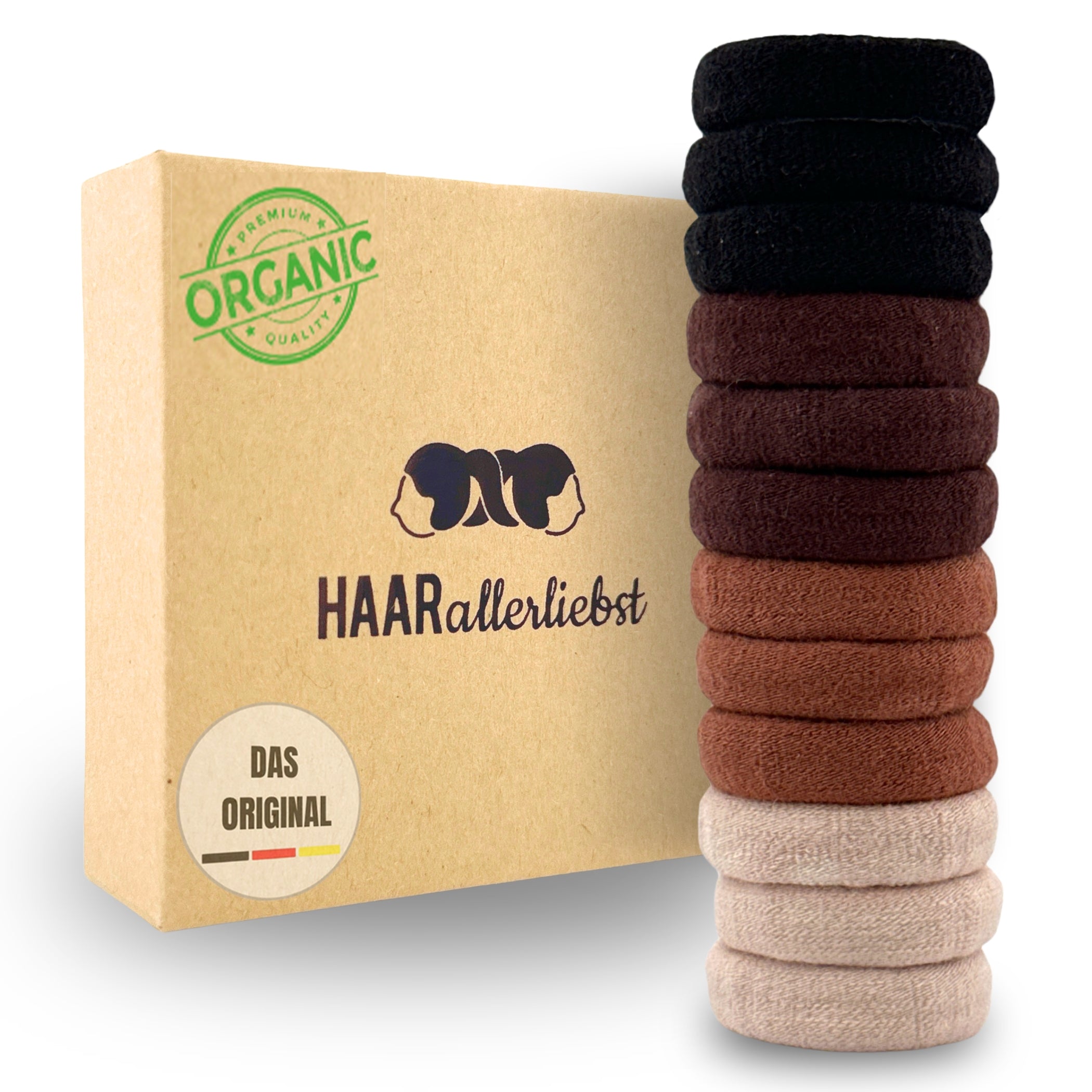 Haarallerliebst Haargummi Damen 12er Set – Haargummis soft ohne Metall aus Bio-Baumwolle & Naturkautschuk – Schonend zu Haar & Umwelt - HAARallerliebst
