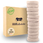 Haarallerliebst Haargummi Damen 12er Set – Haargummis soft ohne Metall aus Bio-Baumwolle & Naturkautschuk – Zopfgummi dunkelbraun für starken Halt – Schonend zu Haar & Umwelt - HAARallerliebst
