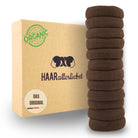 Haarallerliebst Haargummi Damen 12er Set – Haargummis soft ohne Metall aus Bio-Baumwolle & Naturkautschuk – Zopfgummi dunkelbraun für starken Halt – Schonend zu Haar & Umwelt - HAARallerliebst