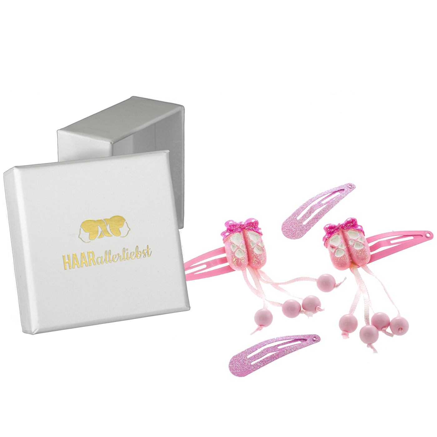 Haarspangen Set Ballerina (rosa Glitzer | 4 Stück) weisse Box - HAARallerliebst