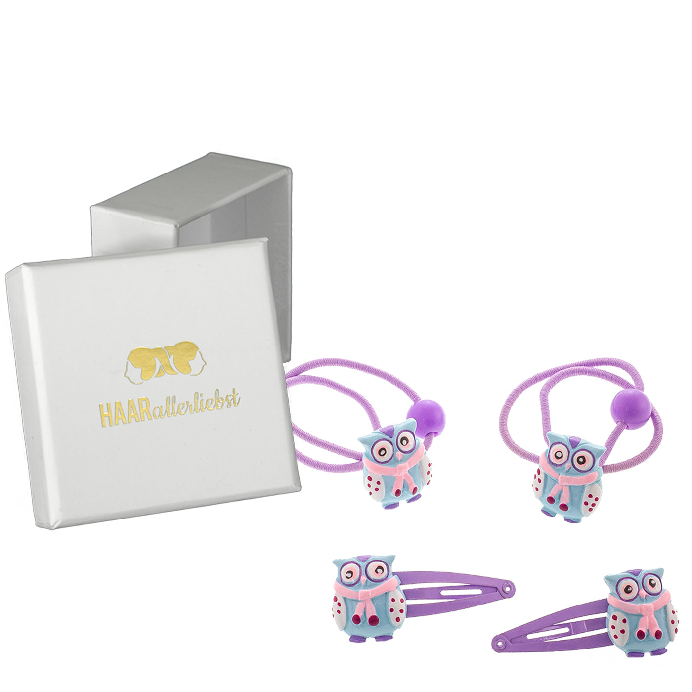 Haarschmuck Set Winter Eulen (lila | 4 Stück) - HAARallerliebst