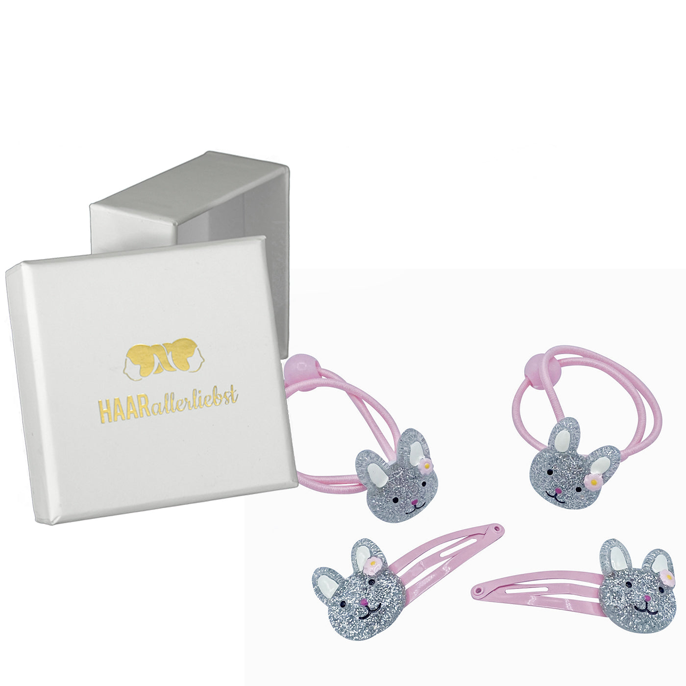 Haarschmuck Set Glitzernde Hasen (rosa Glitzer | 4 Stück) - HAARallerliebst