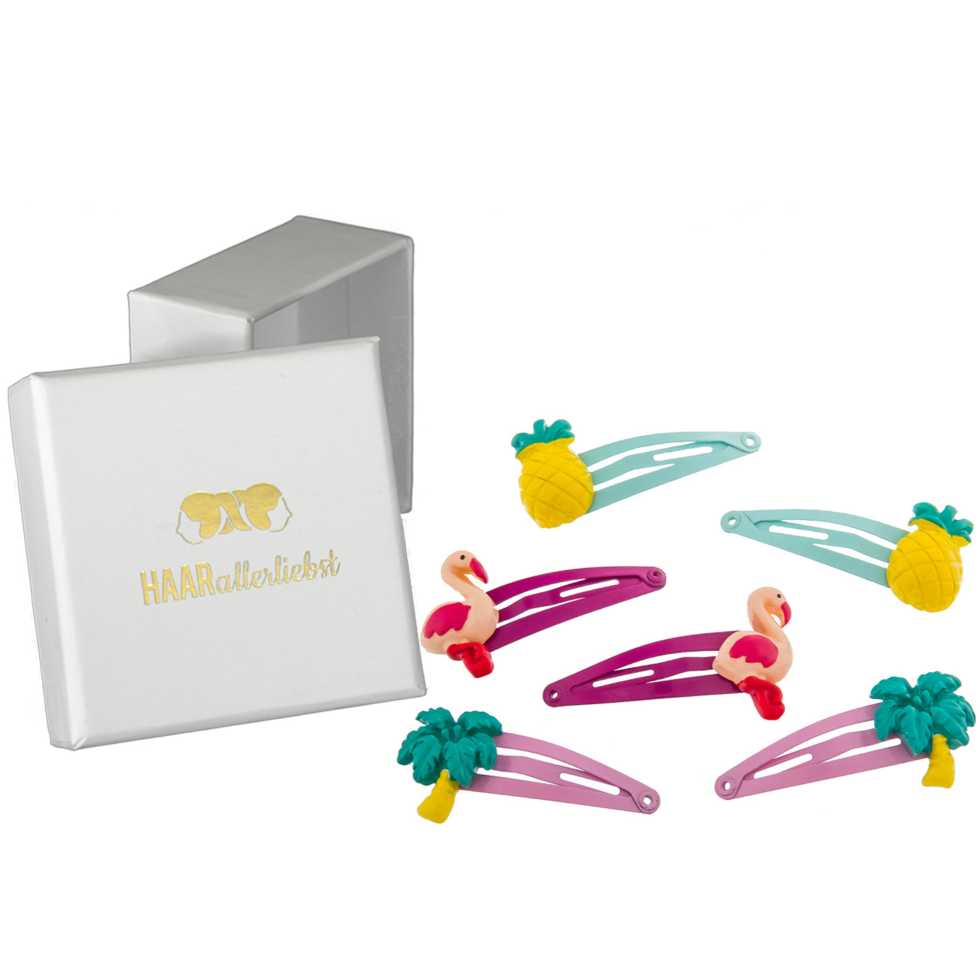 Haarspangen Set Flamingo Ananas Palme (bunt | 6 Stück) - HAARallerliebst