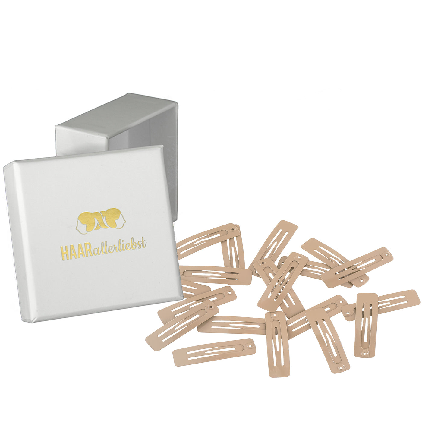 Haarspangen rechteckig (beige | 20 Stück |39mm) in weisser Box - HAARallerliebst