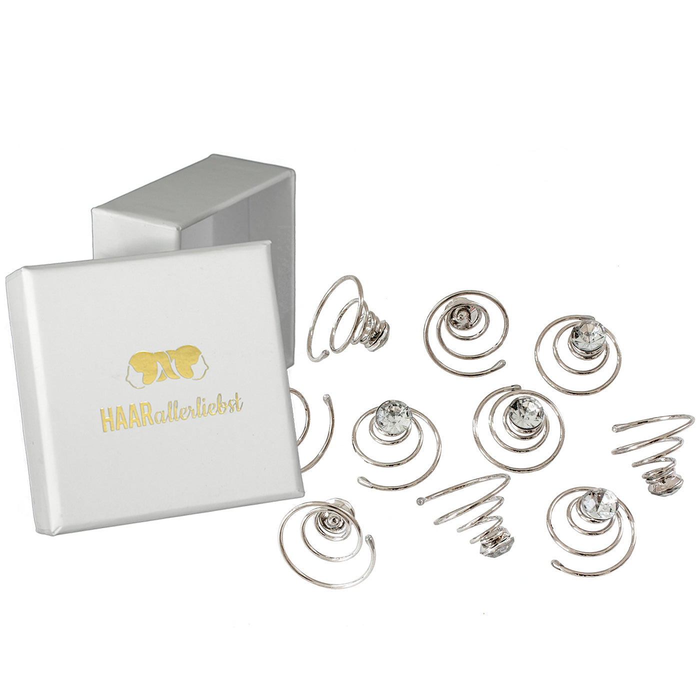 Haarcurlies mit Strasssteinen (silber | 10 Stück) - HAARallerliebst