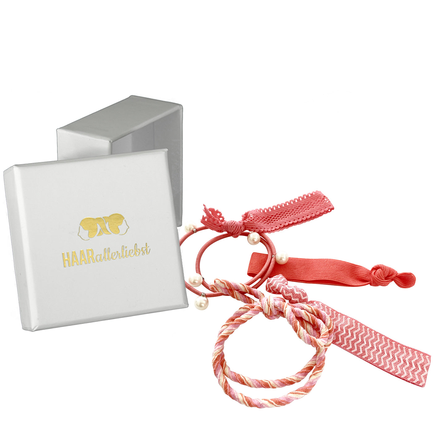Haargummi als Armband (lachsfarben weiss | 5 Stück) weisse Box - HAARallerliebst