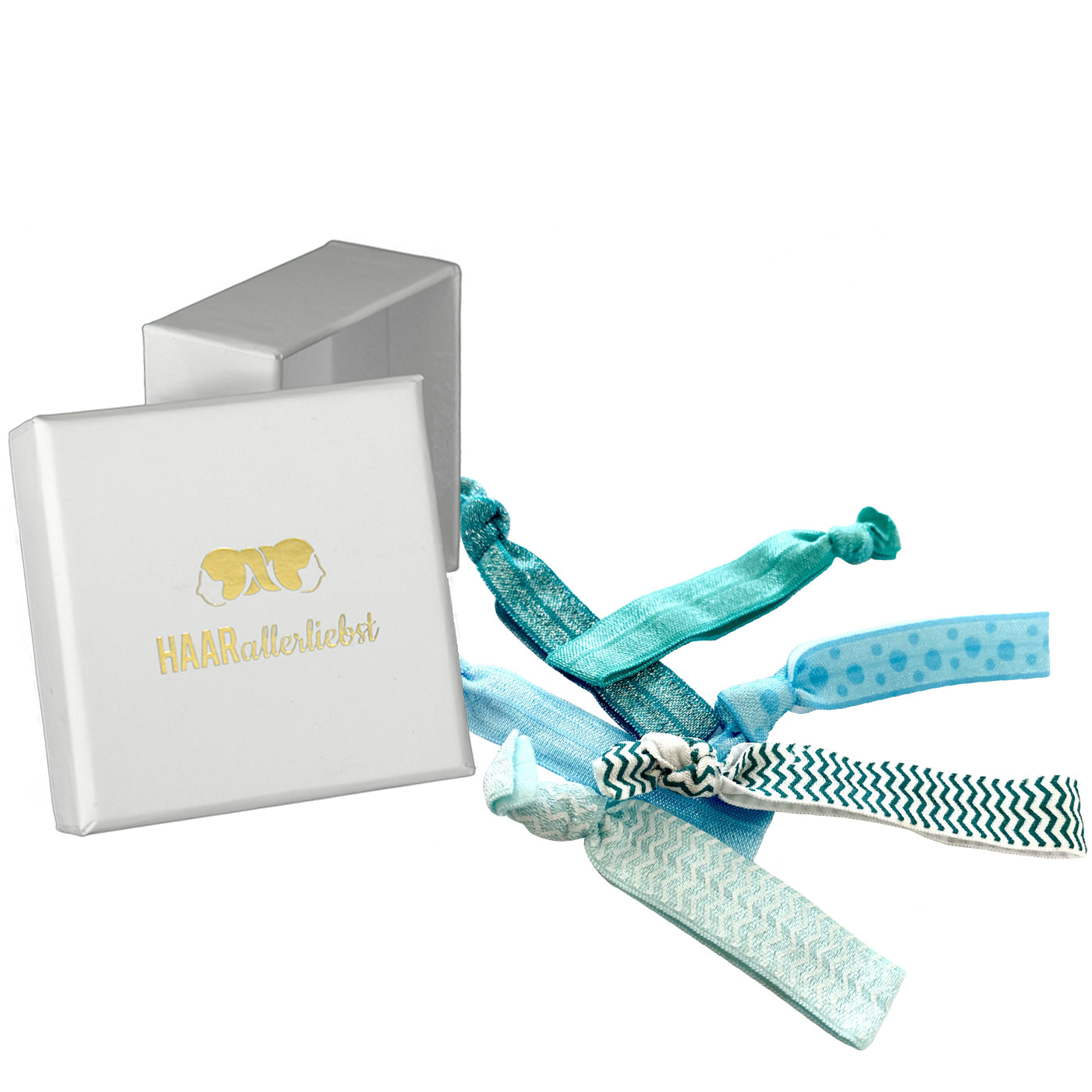 Armbänder Haargummi (türkis | 6 Stück) weisse Box - HAARallerliebst
