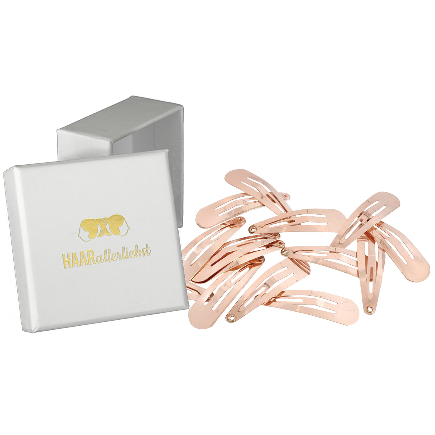 Haarspangen rosegold (glänzend | 14 Stück | 39mm) in weisser Box - HAARallerliebst