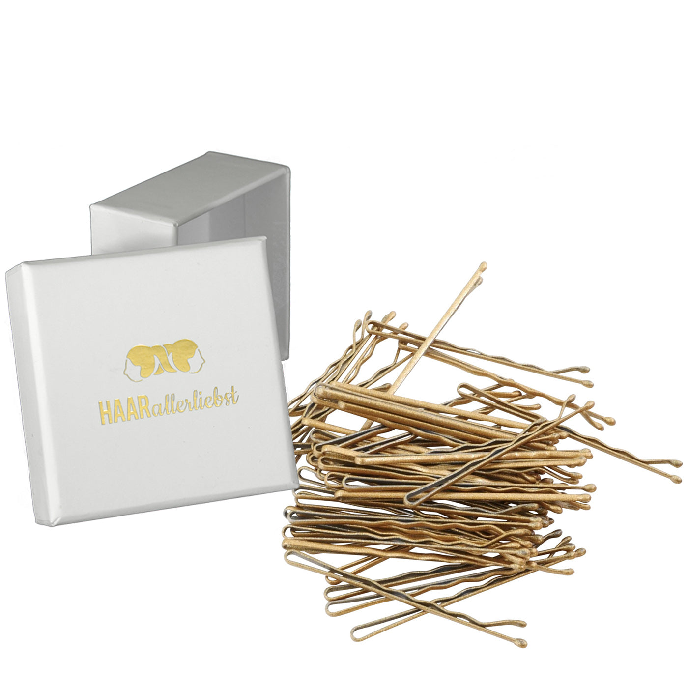 Bobby Pins gold (glitzernd | 50 Stück | 5cm) weisse Box - HAARallerliebst