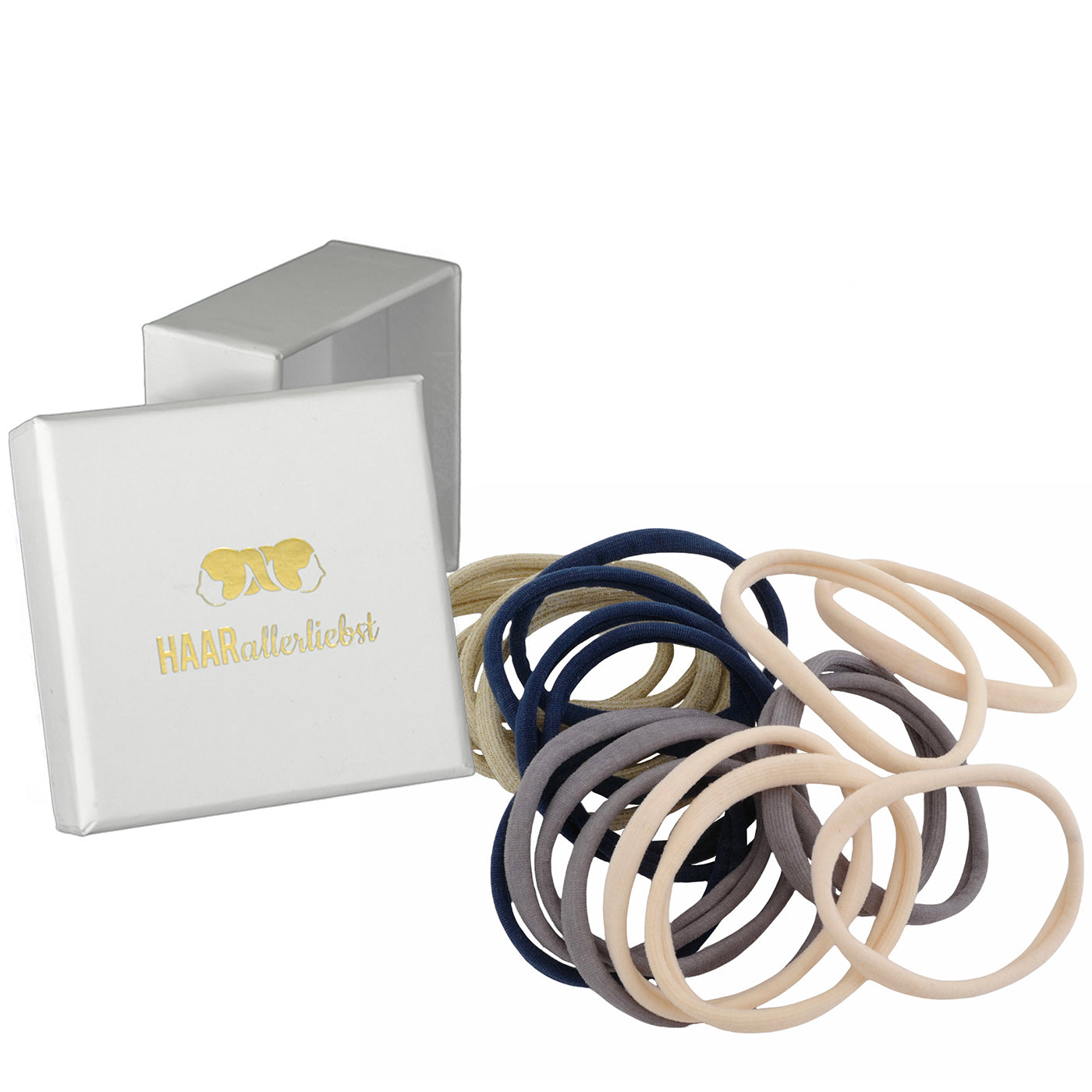 Haargummis weich (hautfarbe, grau, blau, gold | 20 Stück | 5cm) - HAARallerliebst