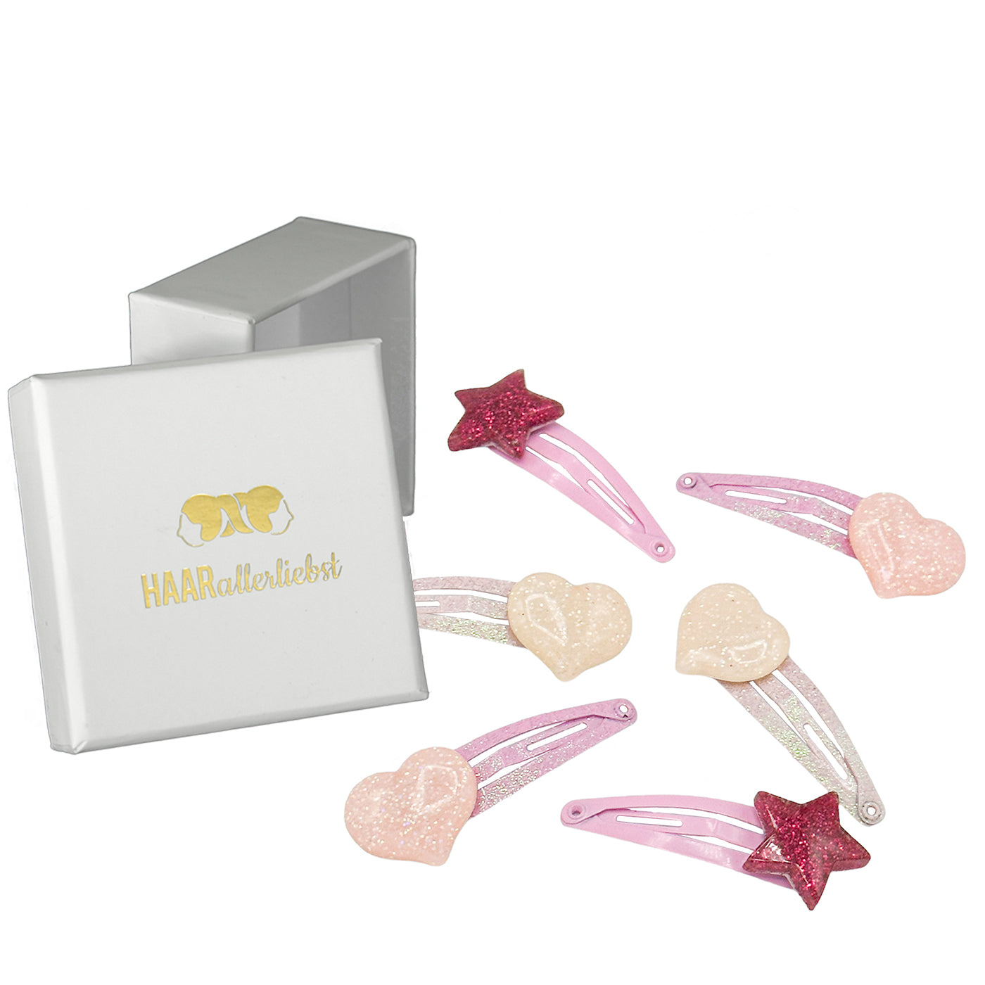 Haarspangen Set Sterne und Herzen (glitzernd | 6 Stück) - HAARallerliebst