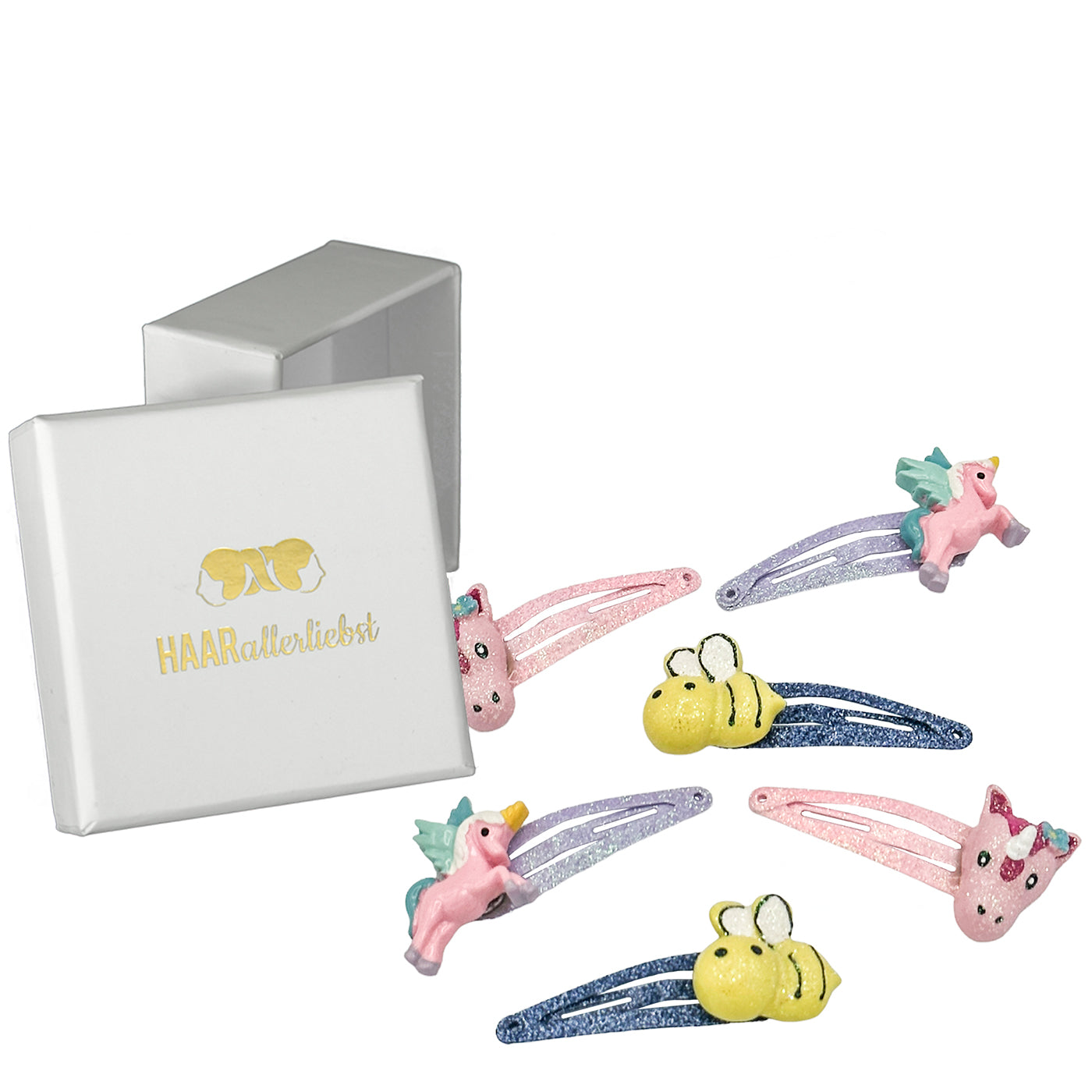 Haarspangen Set Biene und Einhorn (bunt | 6 Stück) - HAARallerliebst