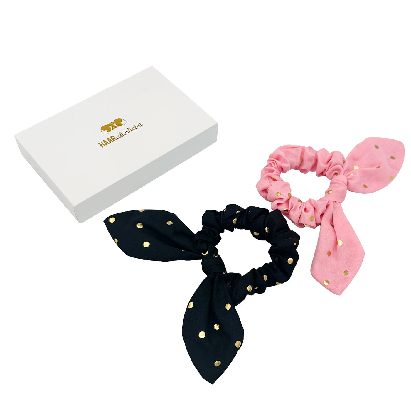 Haargummi Set Scrunchies (schwarz rosa gold | 2 Stück) - HAARallerliebst