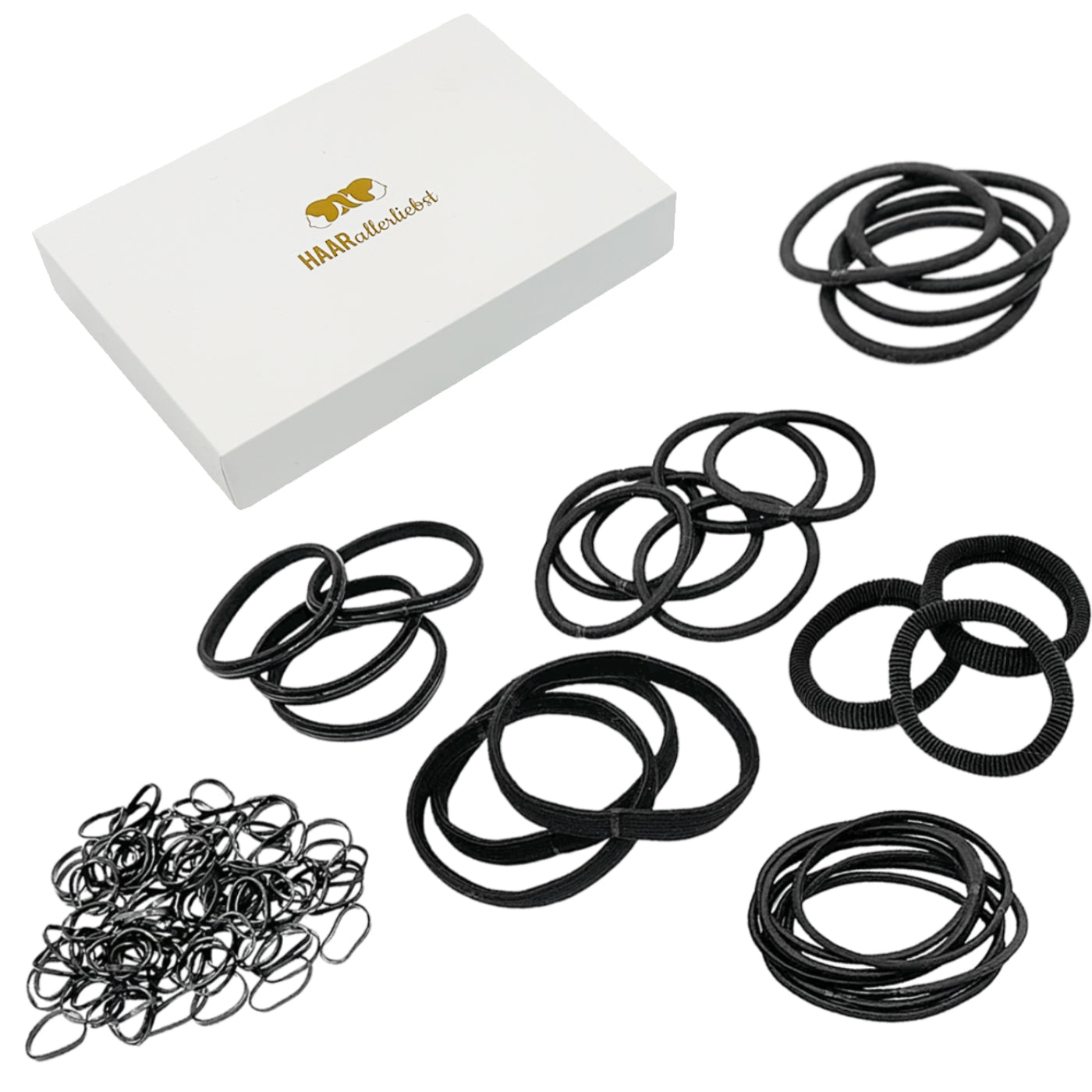 Haargummi Test Set (schwarz | 78 Stück | 7 Sorten) - HAARallerliebst