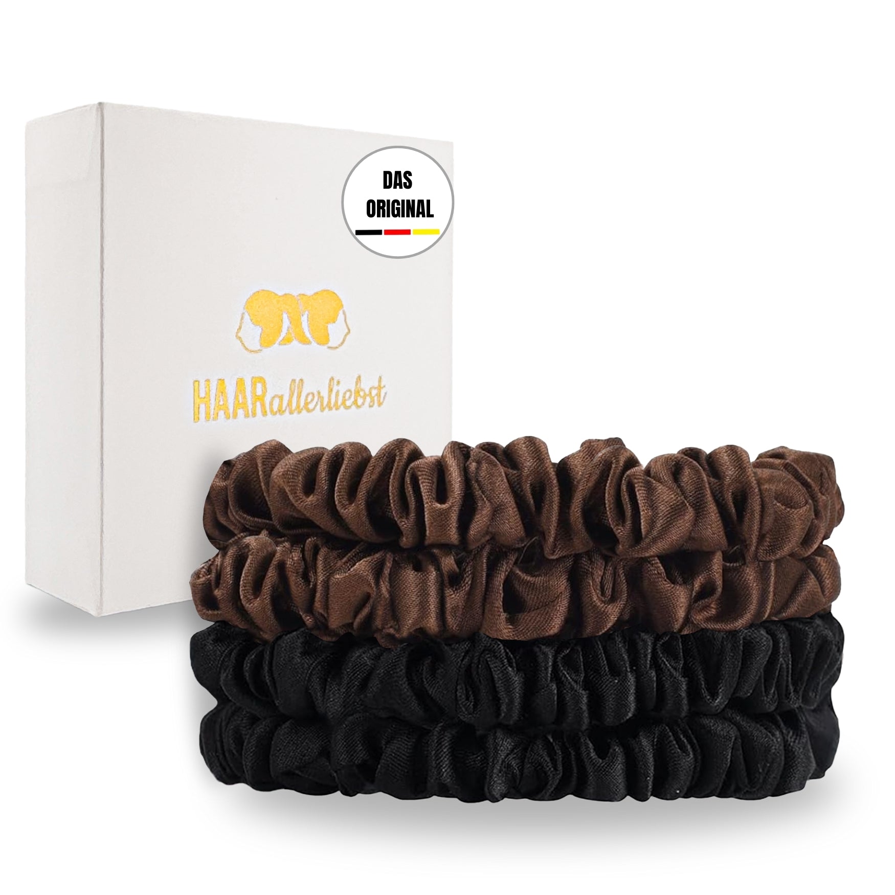 Seiden Scrunchies braun schwarz (dünn | 4 Stück) - HAARallerliebst