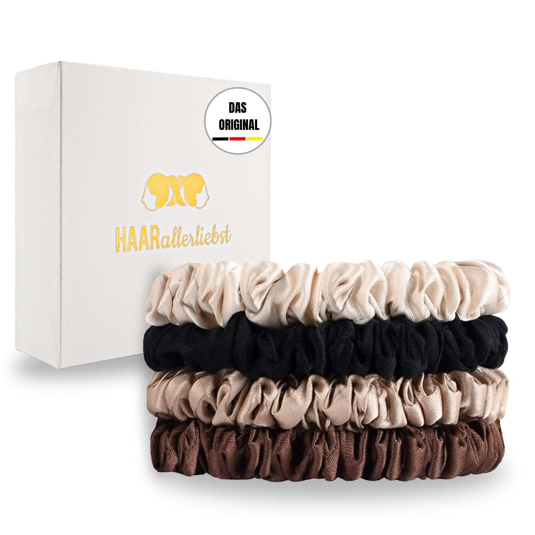 Seiden Scrunchies braun schwarz beige (dünn | 4 Stück) - HAARallerliebst