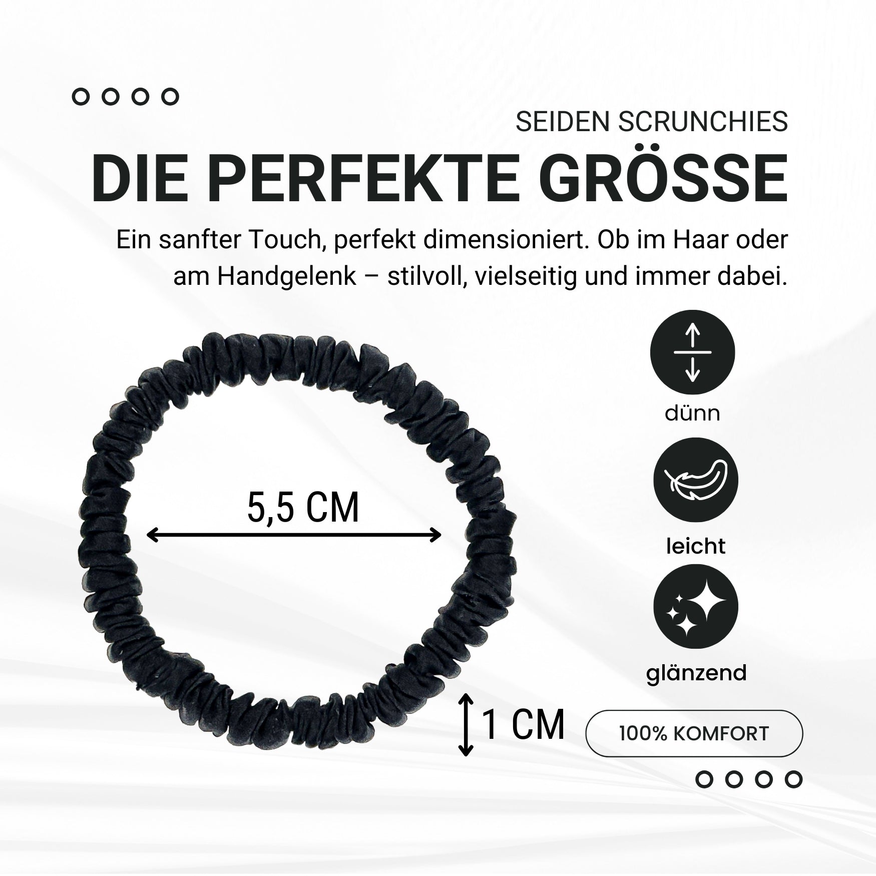 Seiden Scrunchies schwarz (dünn | 4 Stück) - HAARallerliebst