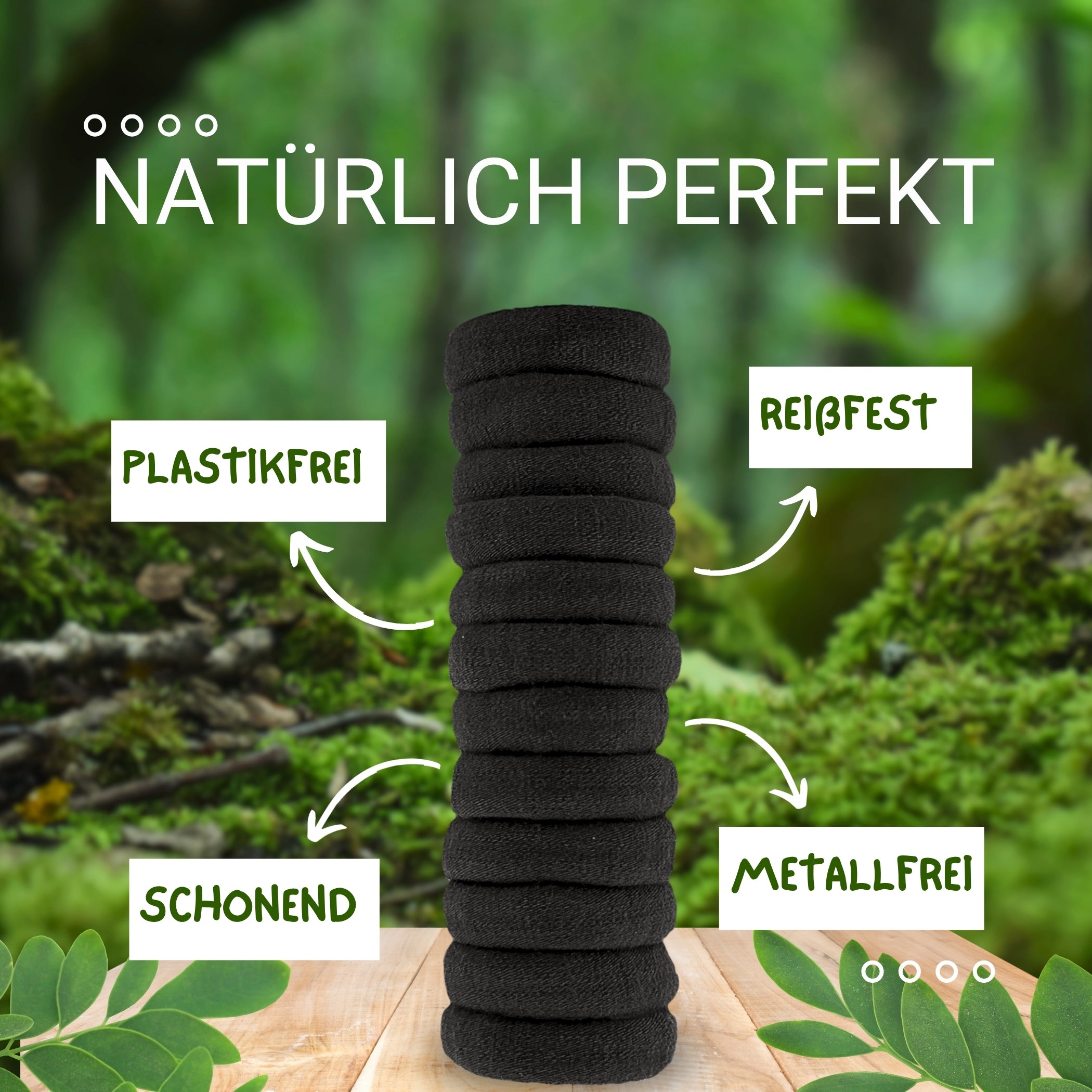 Haarallerliebst Haargummi Damen 12er Set – Haargummis soft ohne Metall aus Bio-Baumwolle & Naturkautschuk – Zopfgummi dunkelbraun für starken Halt – Schonend zu Haar & Umwelt - HAARallerliebst