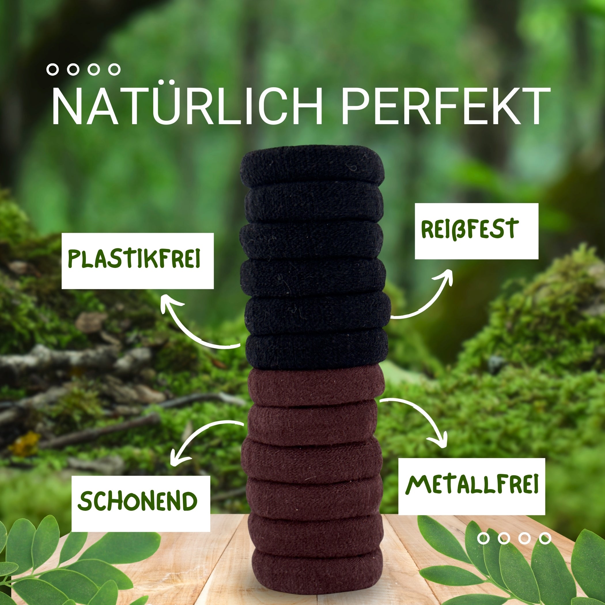 Haarallerliebst Haargummi Damen 12er Set – Haargummis soft ohne Metall aus Bio-Baumwolle & Naturkautschuk – Zopfgummi dunkelbraun für starken Halt – Schonend zu Haar & Umwelt - HAARallerliebst