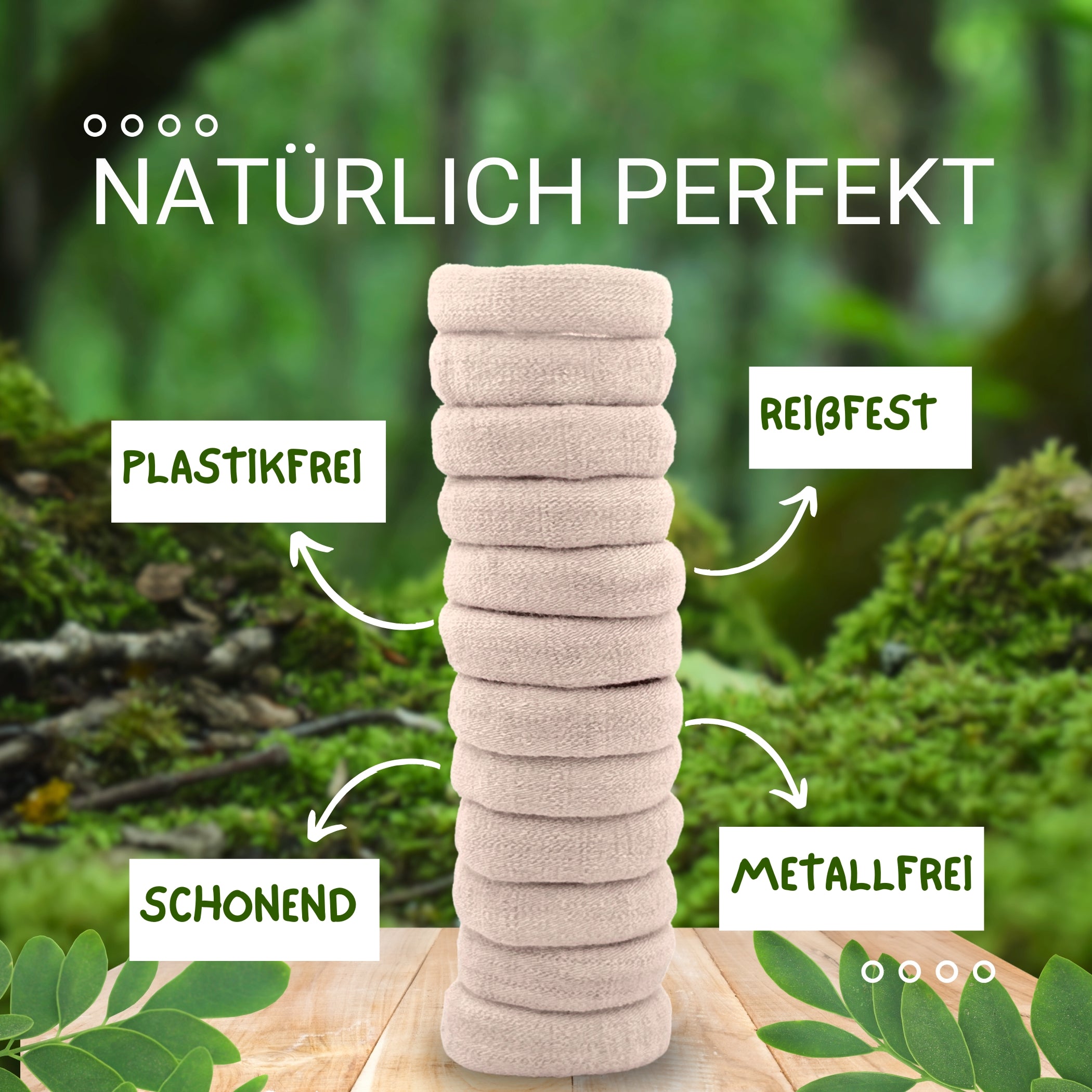 Haarallerliebst Haargummi Damen 12er Set – Haargummis soft ohne Metall aus Bio-Baumwolle & Naturkautschuk – Zopfgummi dunkelbraun für starken Halt – Schonend zu Haar & Umwelt - HAARallerliebst