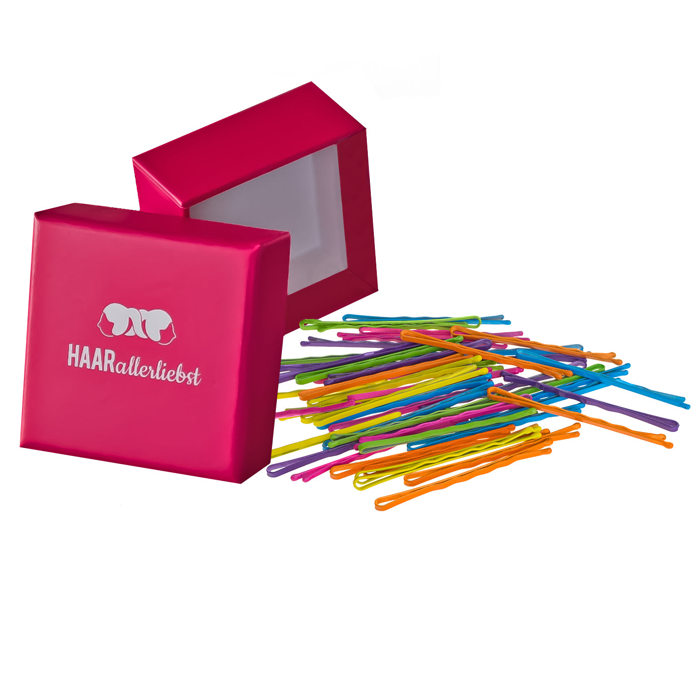 Bobby Pins (48 Stück | bunt | 5cm) pinke Schachtel - HAARallerliebst