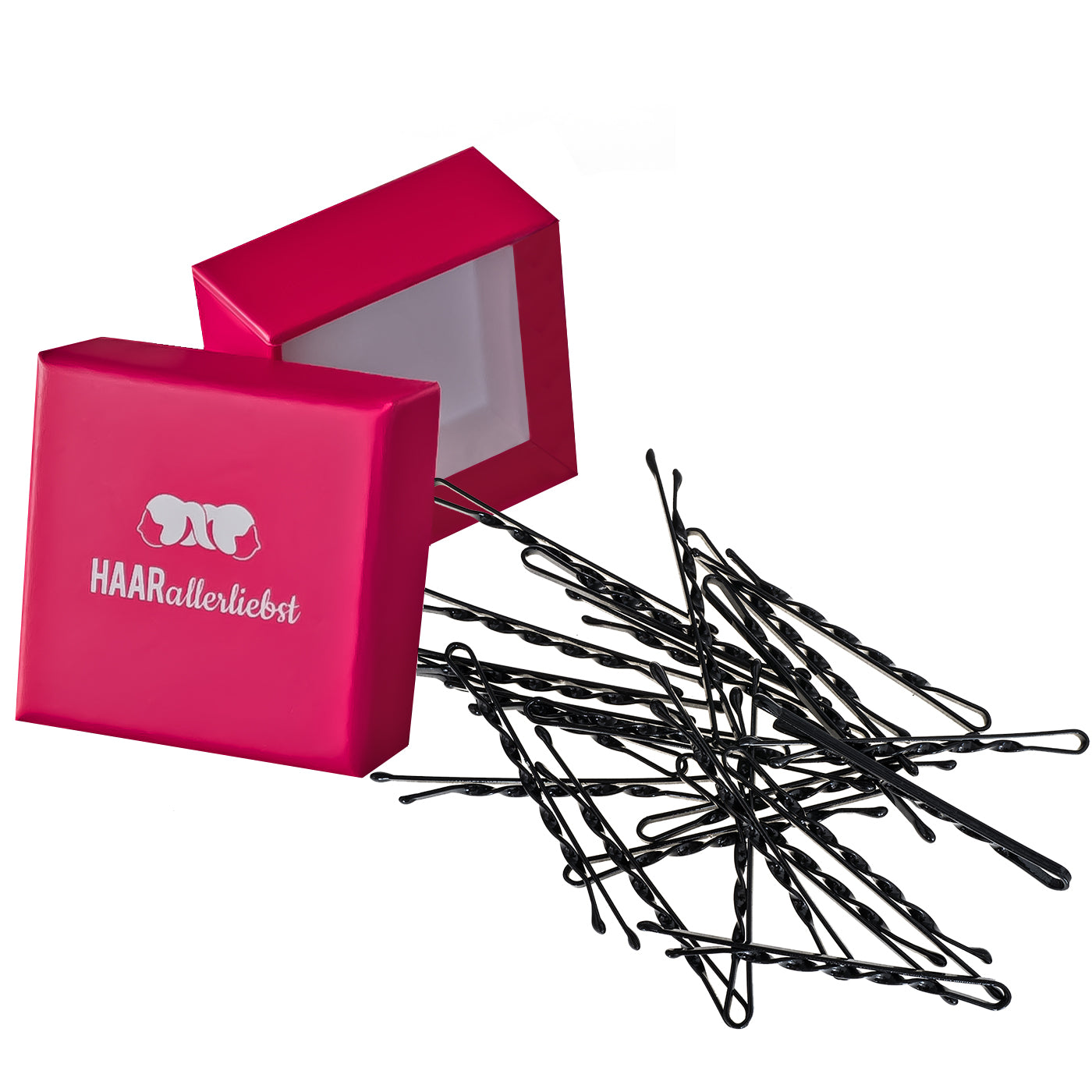 Bobby Pins gedreht (24 Stück | schwarz | 5cm) für ultimativen Halt pinke Box - HAARallerliebst