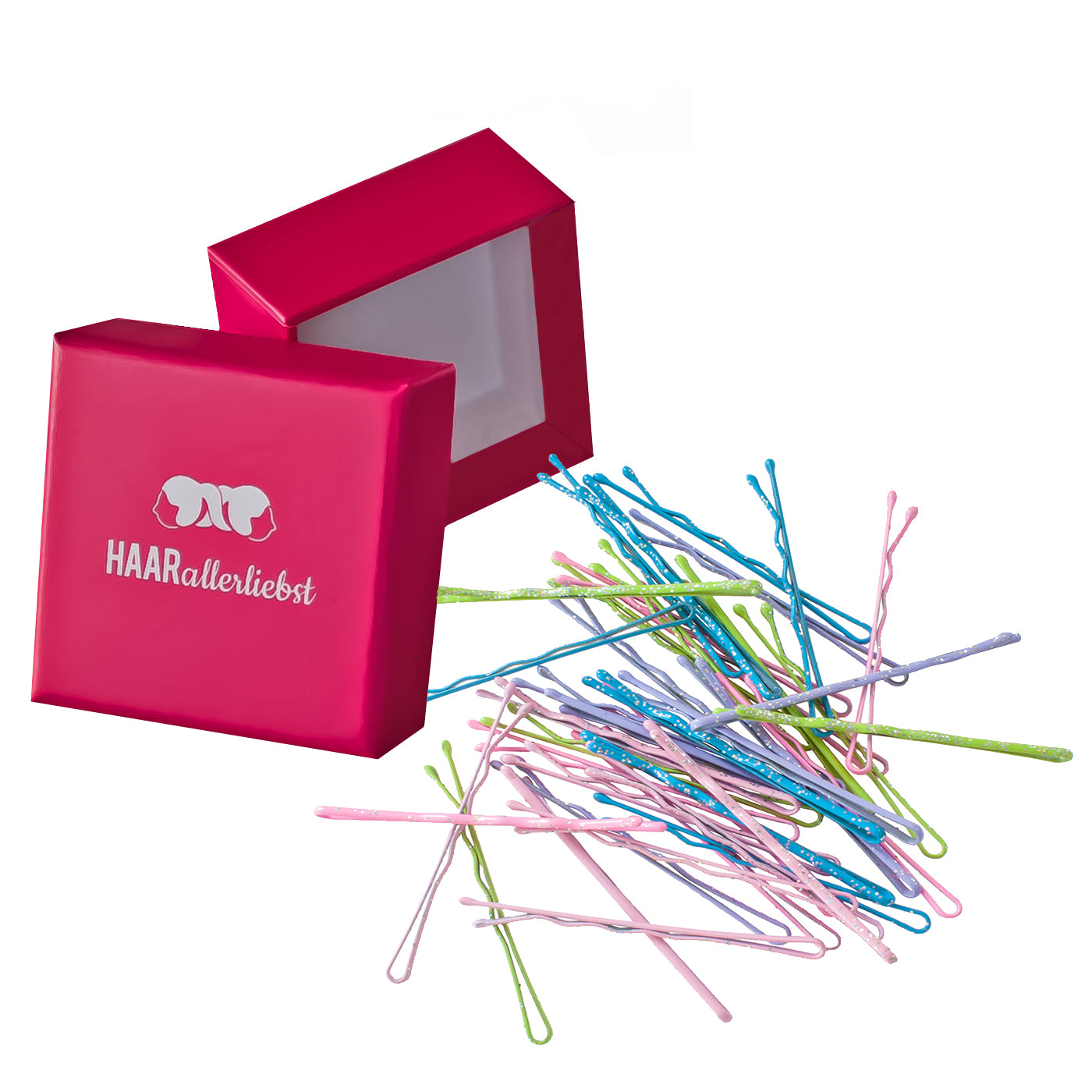 Bobby Pins (40 Stück | bunt mit Glitzer) pinke Schachtel - HAARallerliebst