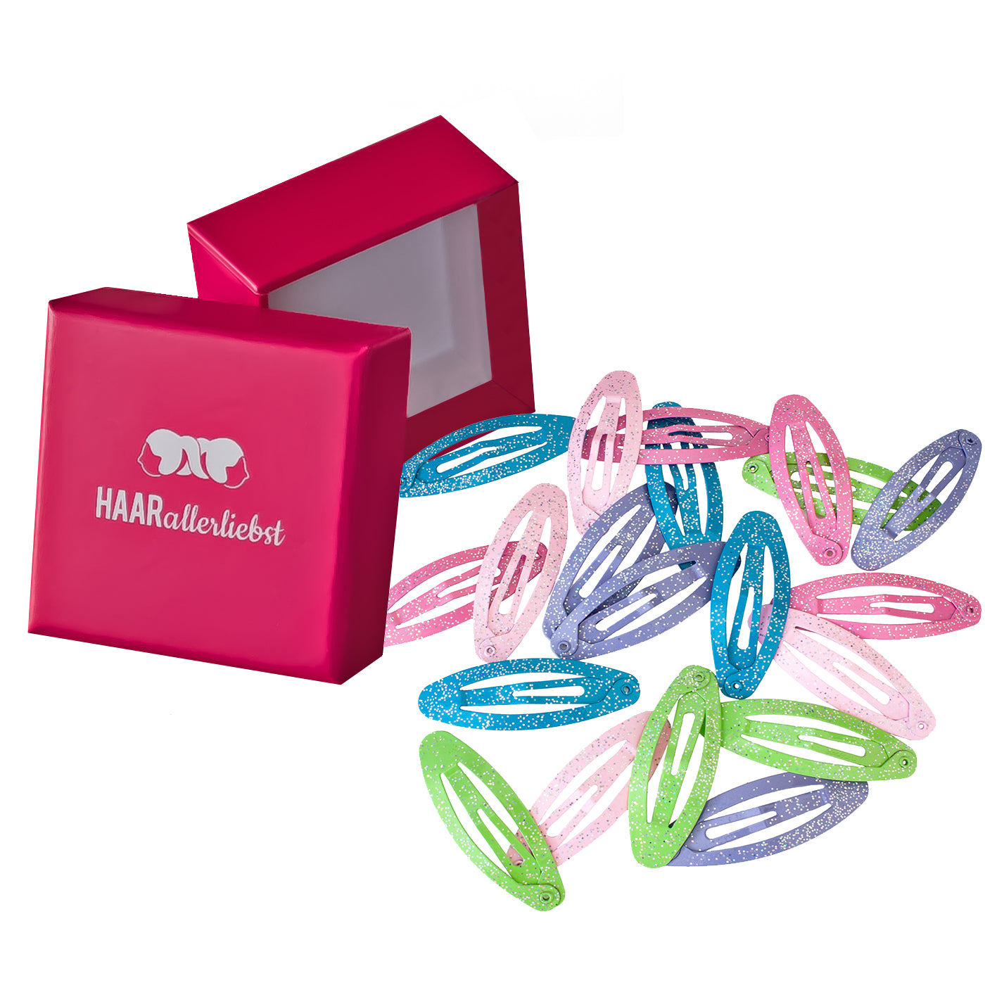 Glitzer Haarspangen (20 Stück | Oval) pinke Box - HAARallerliebst