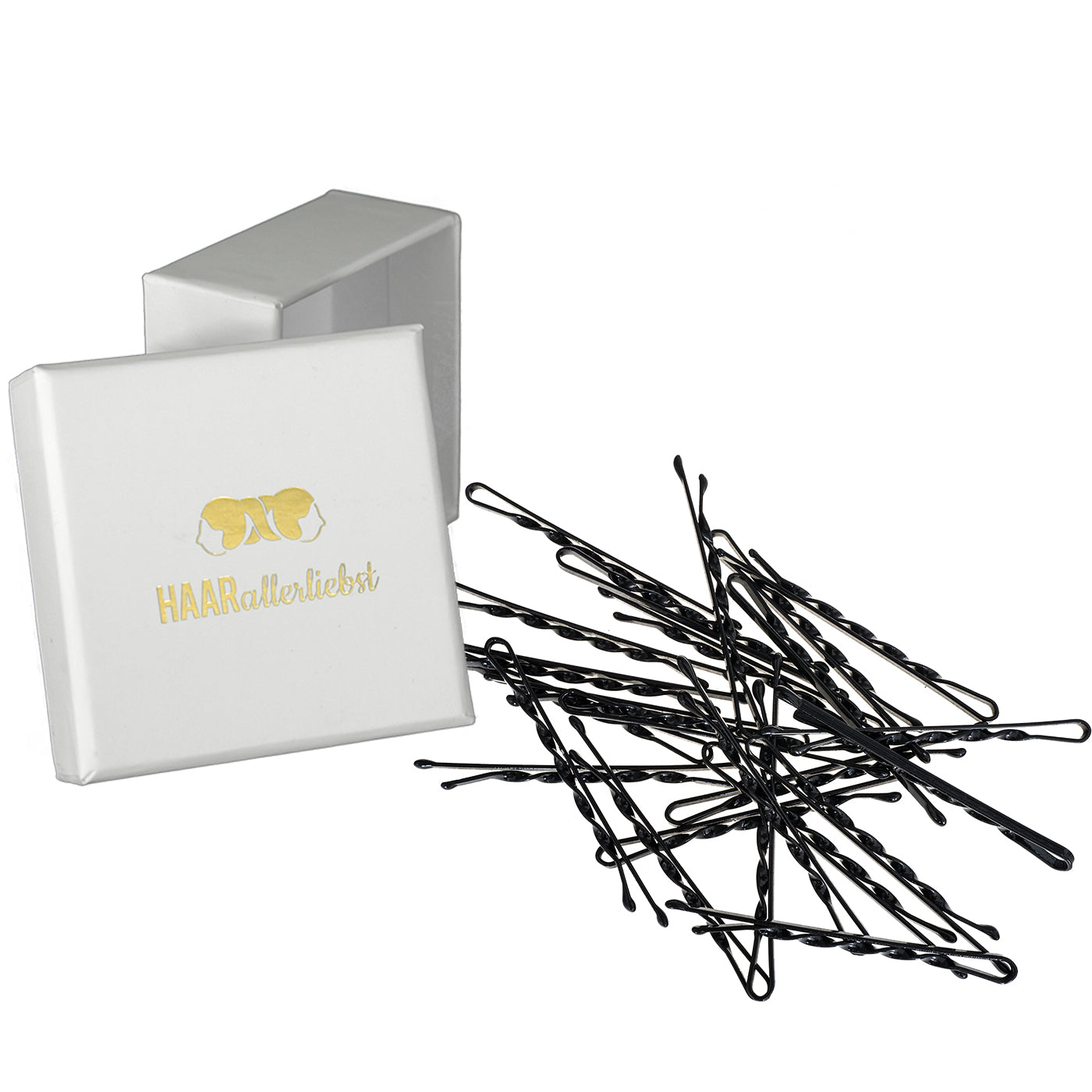 Bobby Pins starker Halt (24 Stück | schwarz | 5cm) gedreht weisse Box - HAARallerliebst