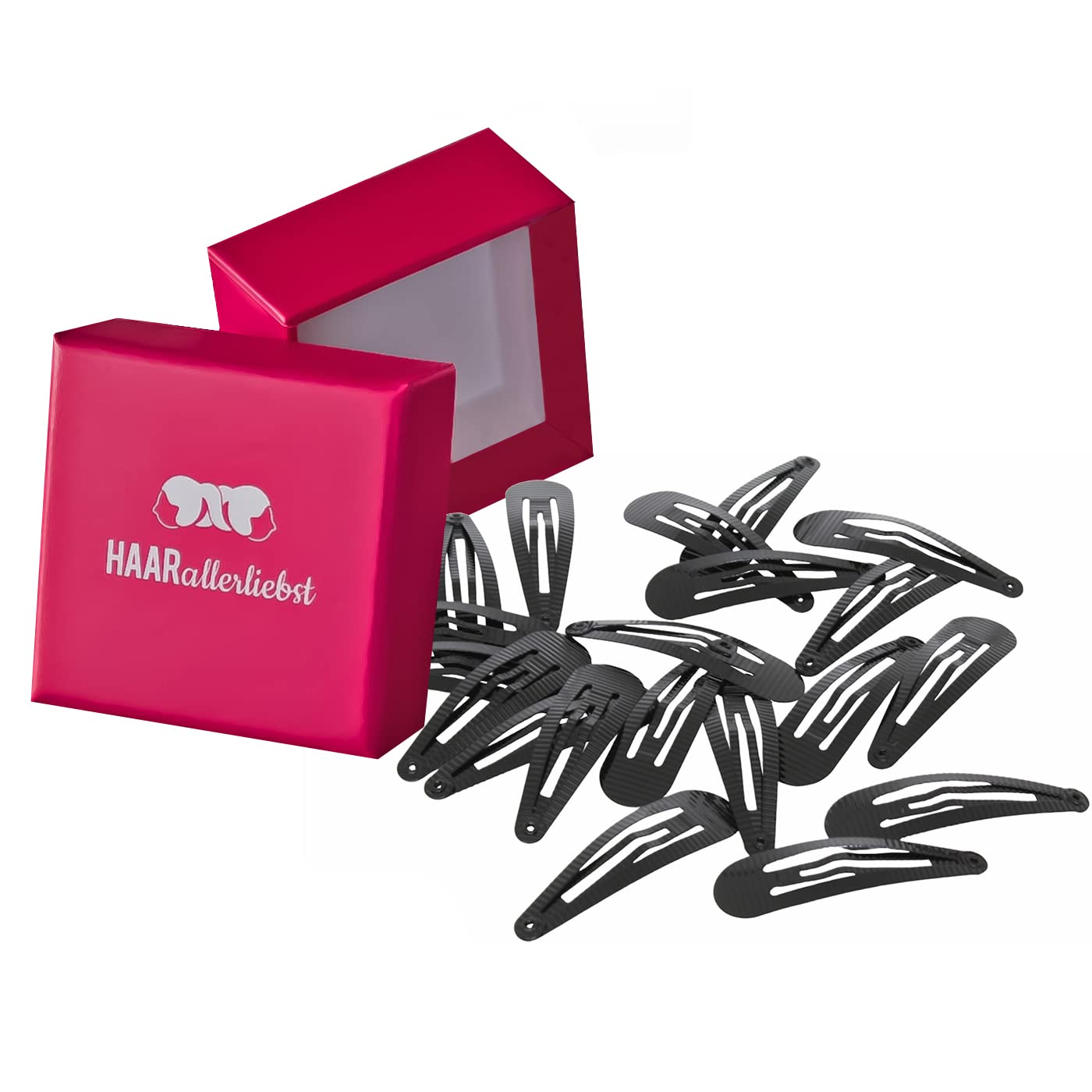 Haarspangen geriffelt (schwarz | 20 Stück | 49mm) in pinker Schachtel  - HAARallerliebst