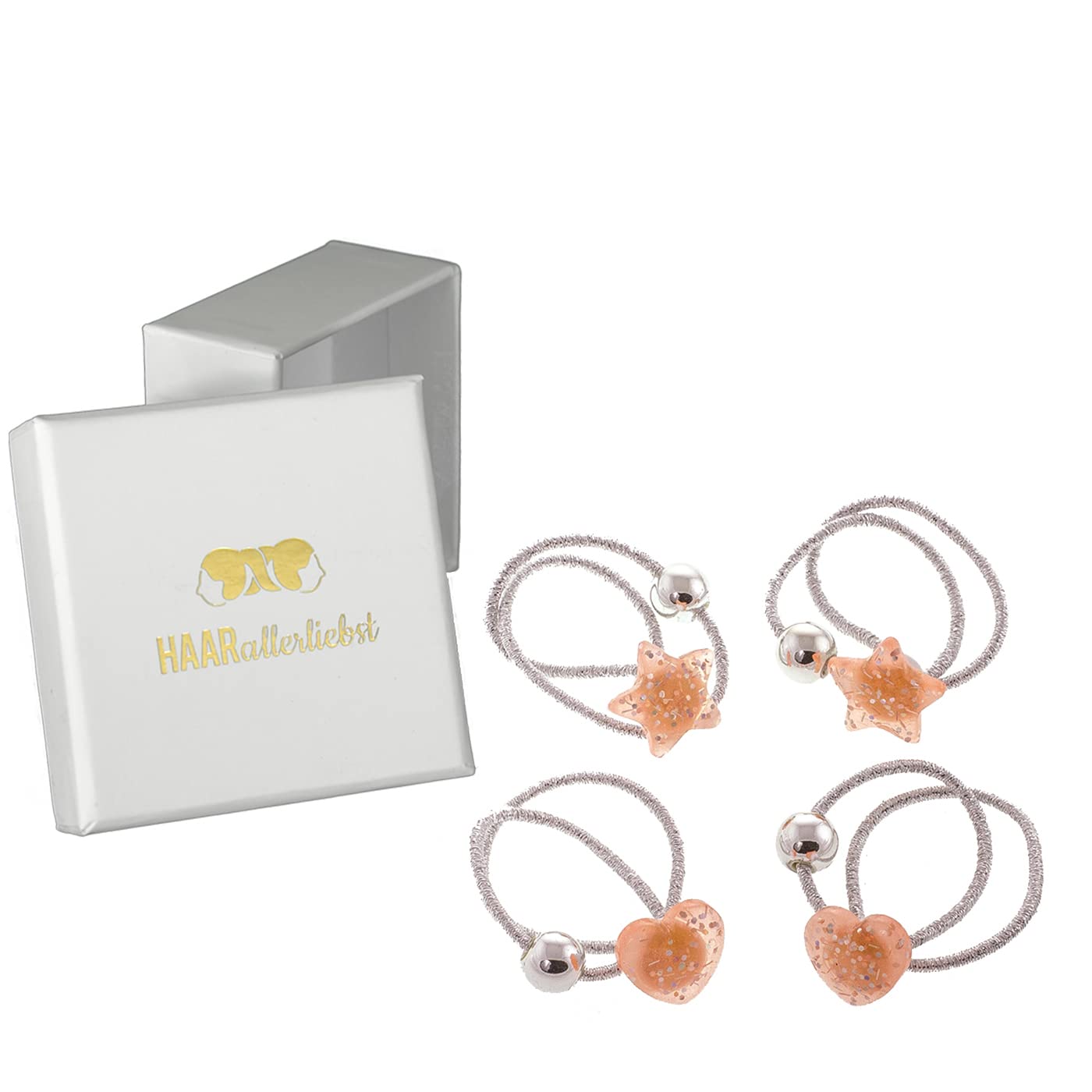 Haargummi Set Herzen und Sterne (silber | 4 Stück) - HAARallerliebst