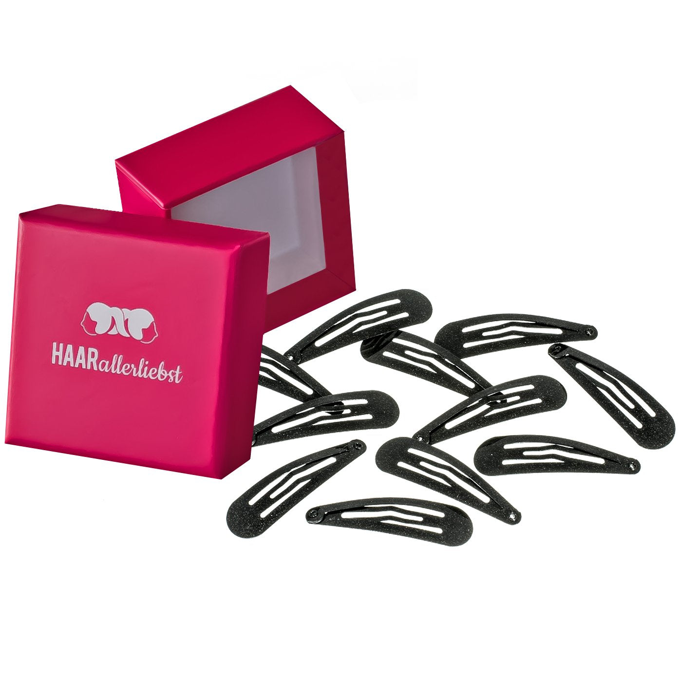 Haarspangen MORE GRIP (schwarz | 12 Stück | Anti Rutsch Beschichtung) in pinker Box - HAARallerliebst