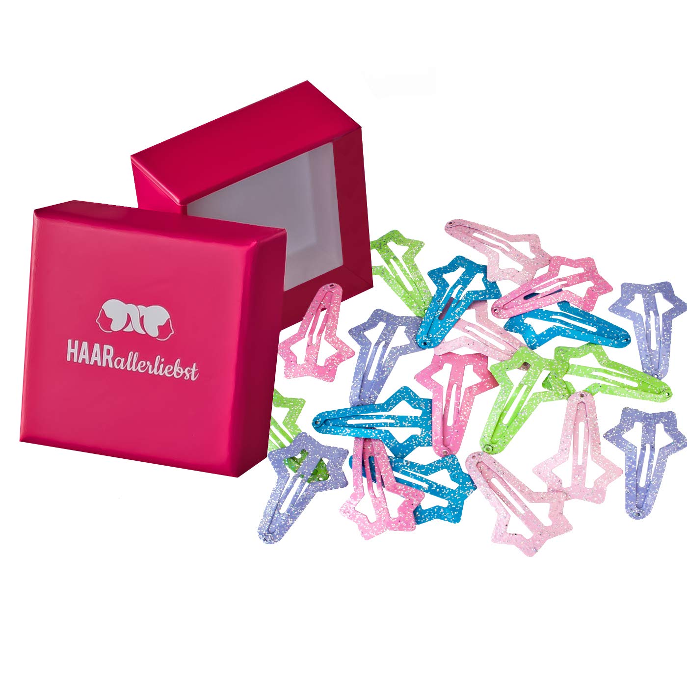 Glitzernde Stern Haarspange (20 Stück | 48mm) pinke Box - HAARallerliebst